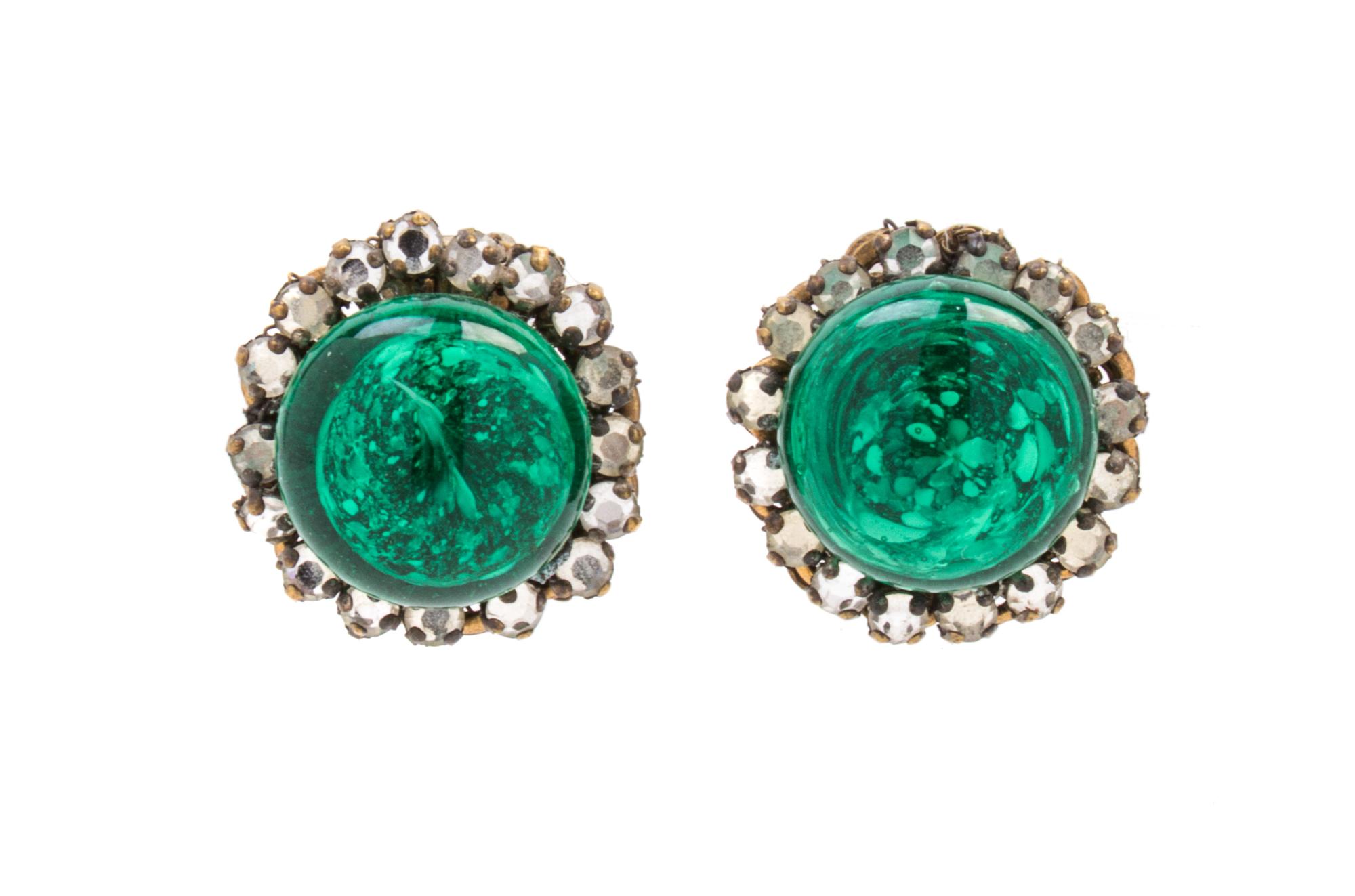 A Pair of Miriam Haskell Green Earclips,