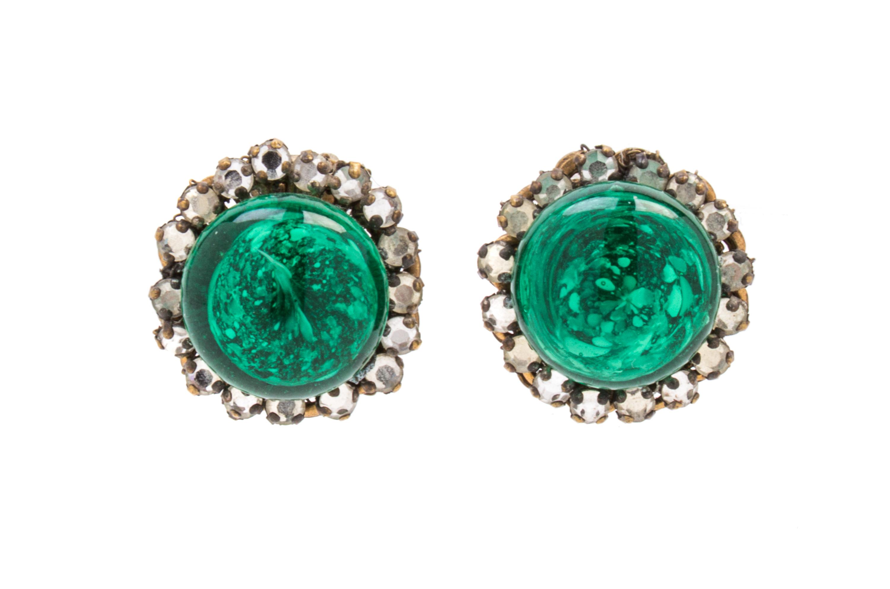 A Pair of Miriam Haskell Green Earclips,