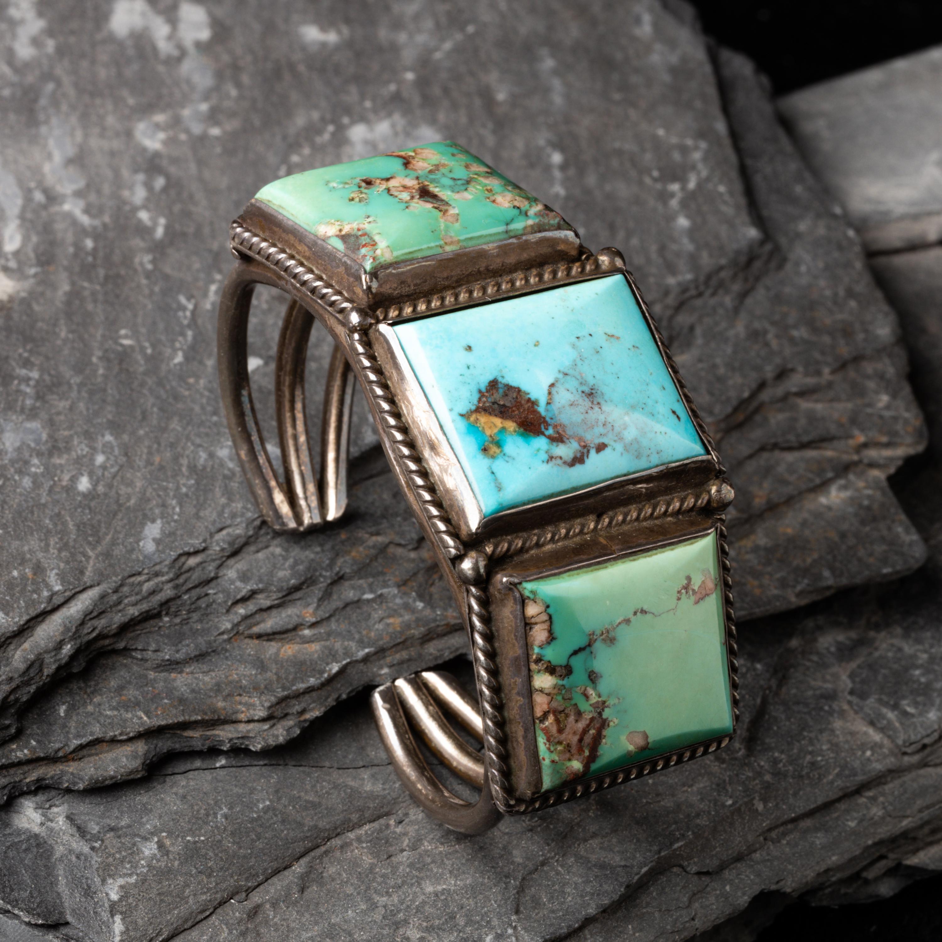 Mark Chee (Diné, 1914-1981) — Sterling Silver and Turquoise Cuff Bracelet