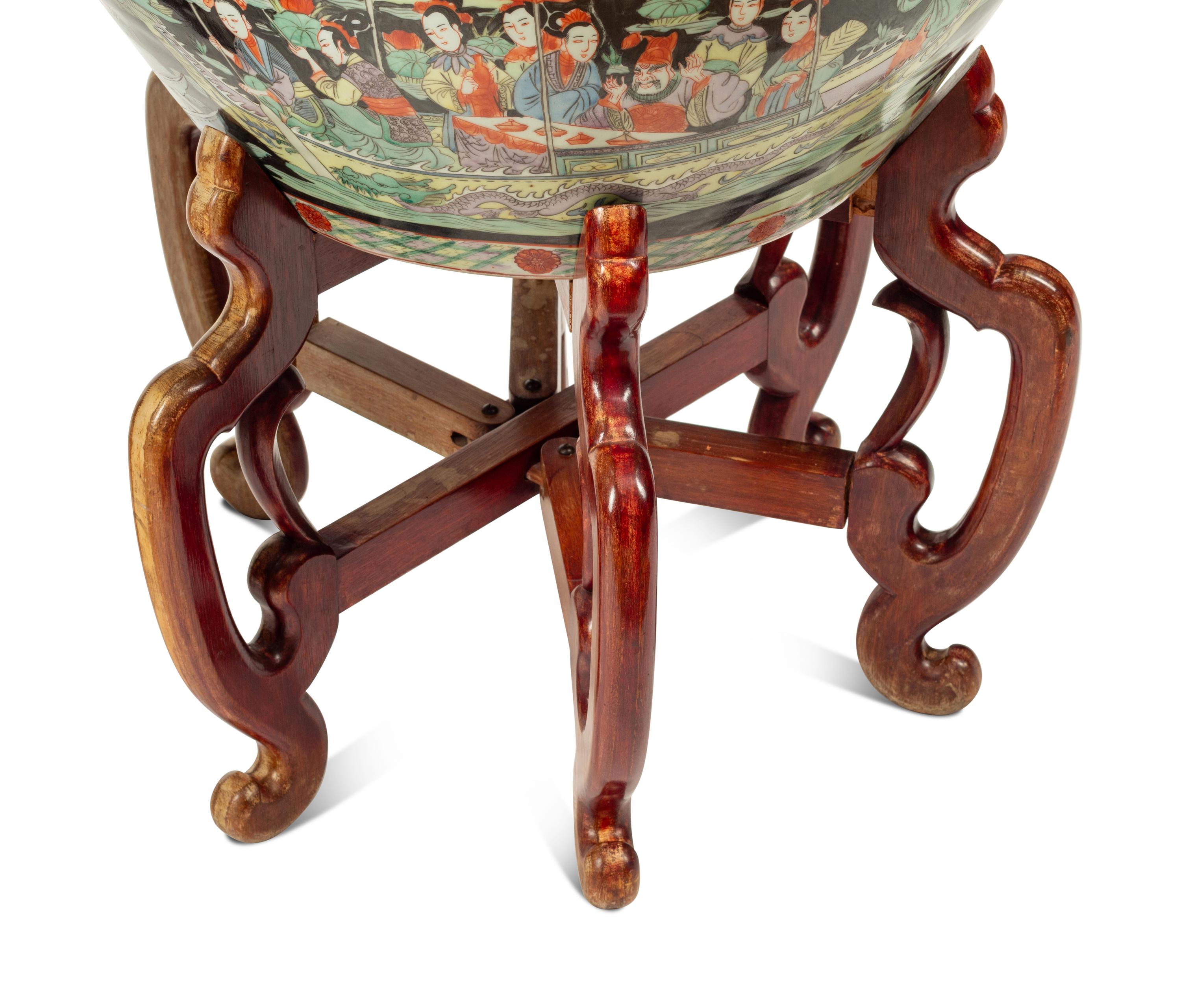 A Pair of Chinese Export Porcelain Fish Bowls with Wood Stands