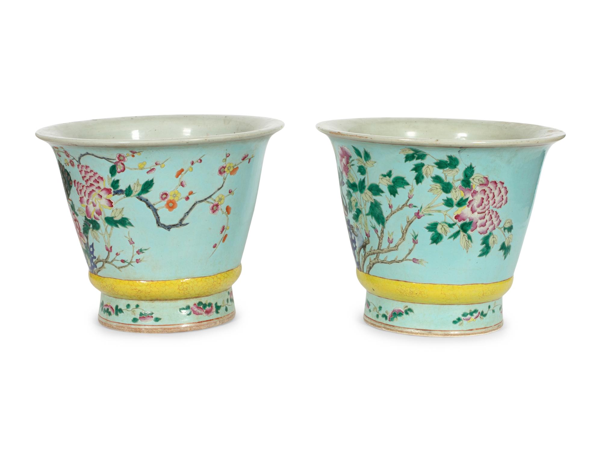 A Pair of Large Chinese Export Porcelain Cache Pots