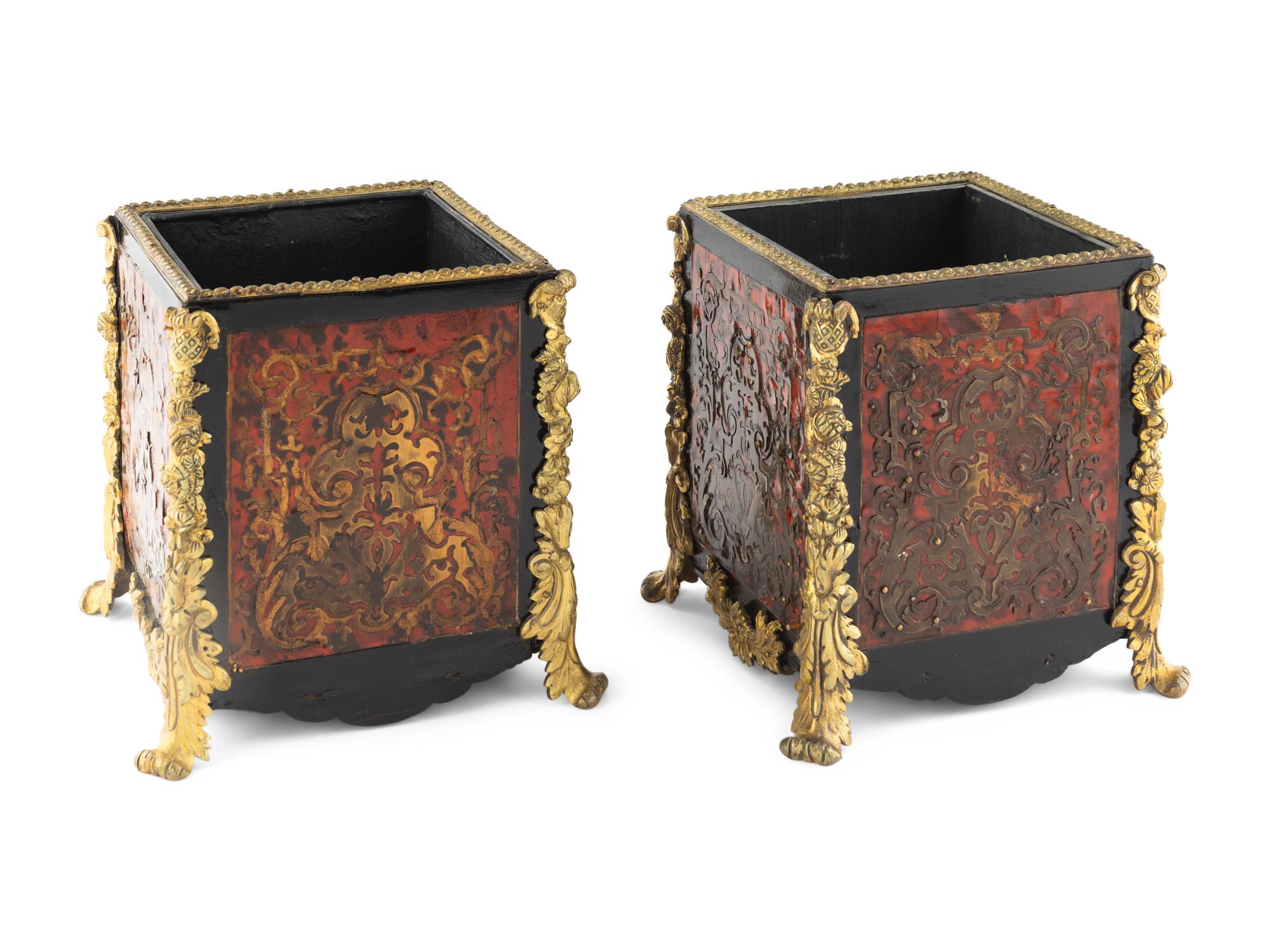 A Pair of Napoleon III Gilt Bronze and Boulle Marquetry Jardinières