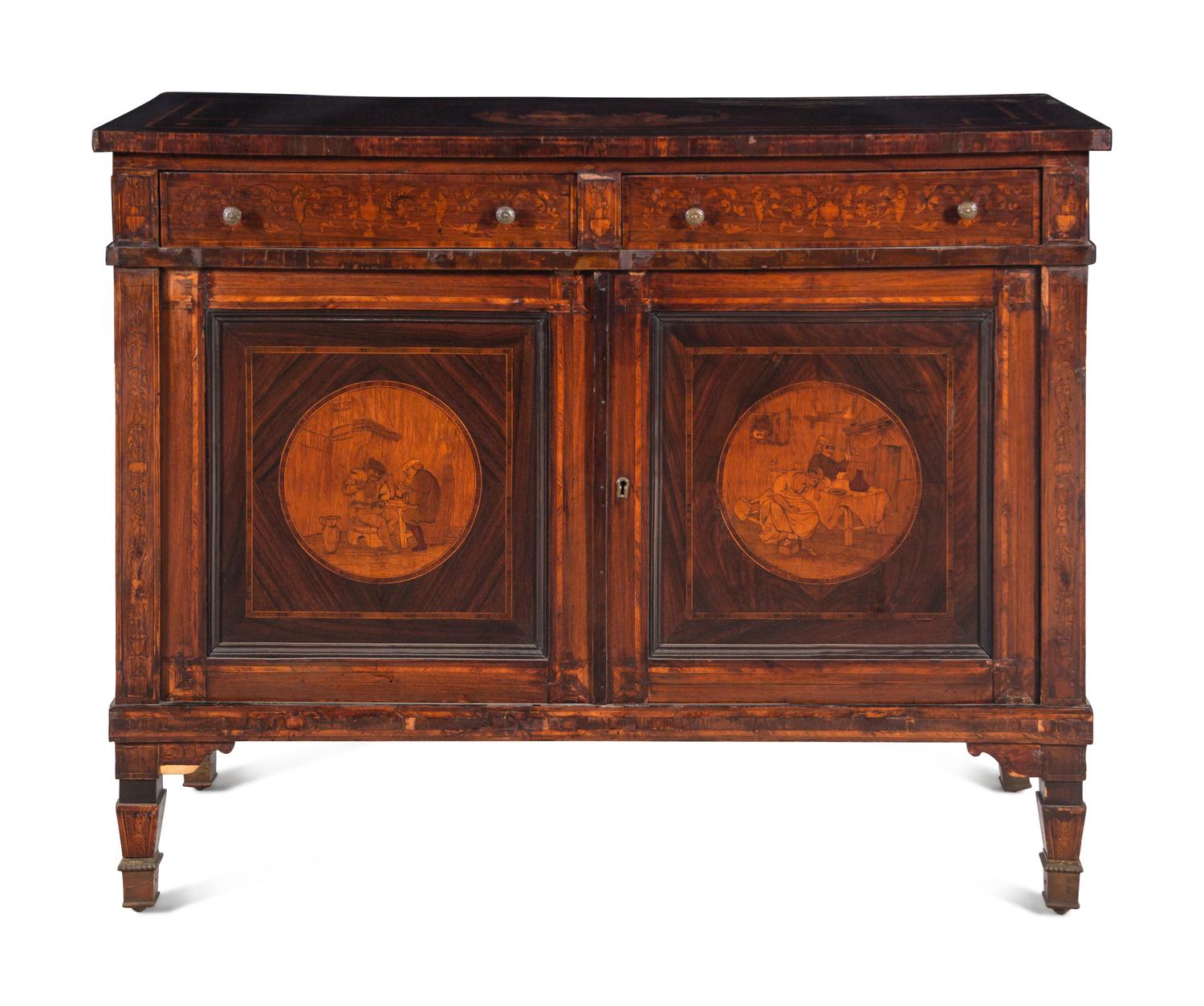 An Italian Walnut and Marquetry Cabinet