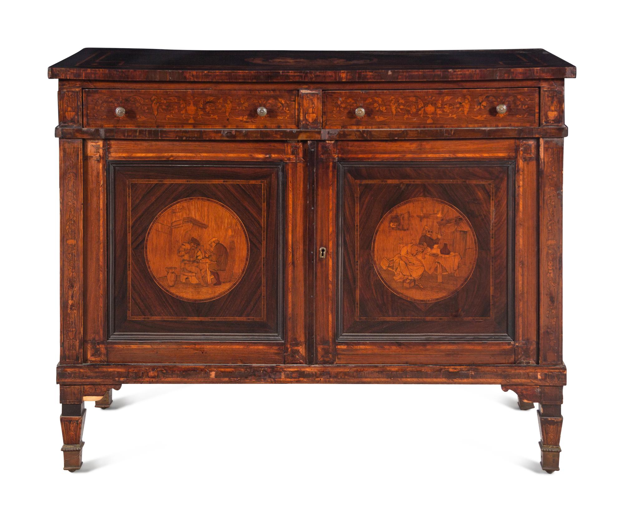An Italian Walnut and Marquetry Cabinet