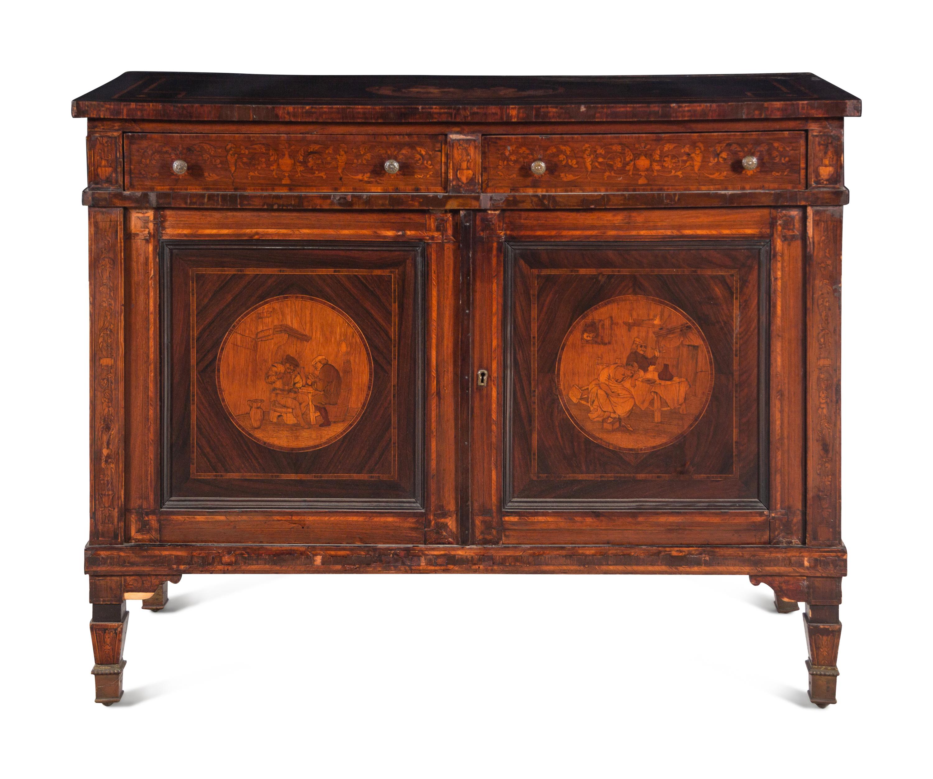 An Italian Walnut and Marquetry Cabinet