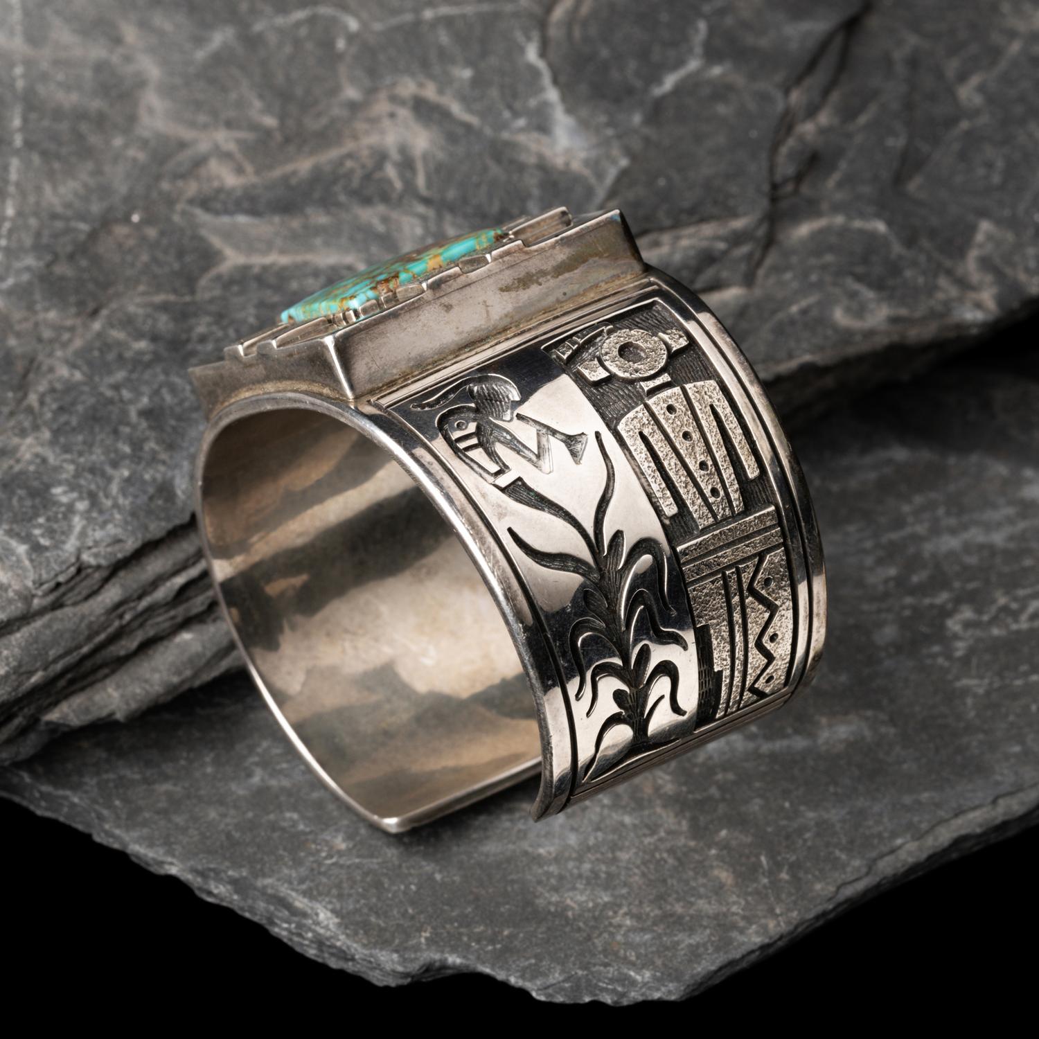Roy Talahaftewa (Hopi, b. 1955) — Sterling Silver and Turquoise Cuff Bracelet