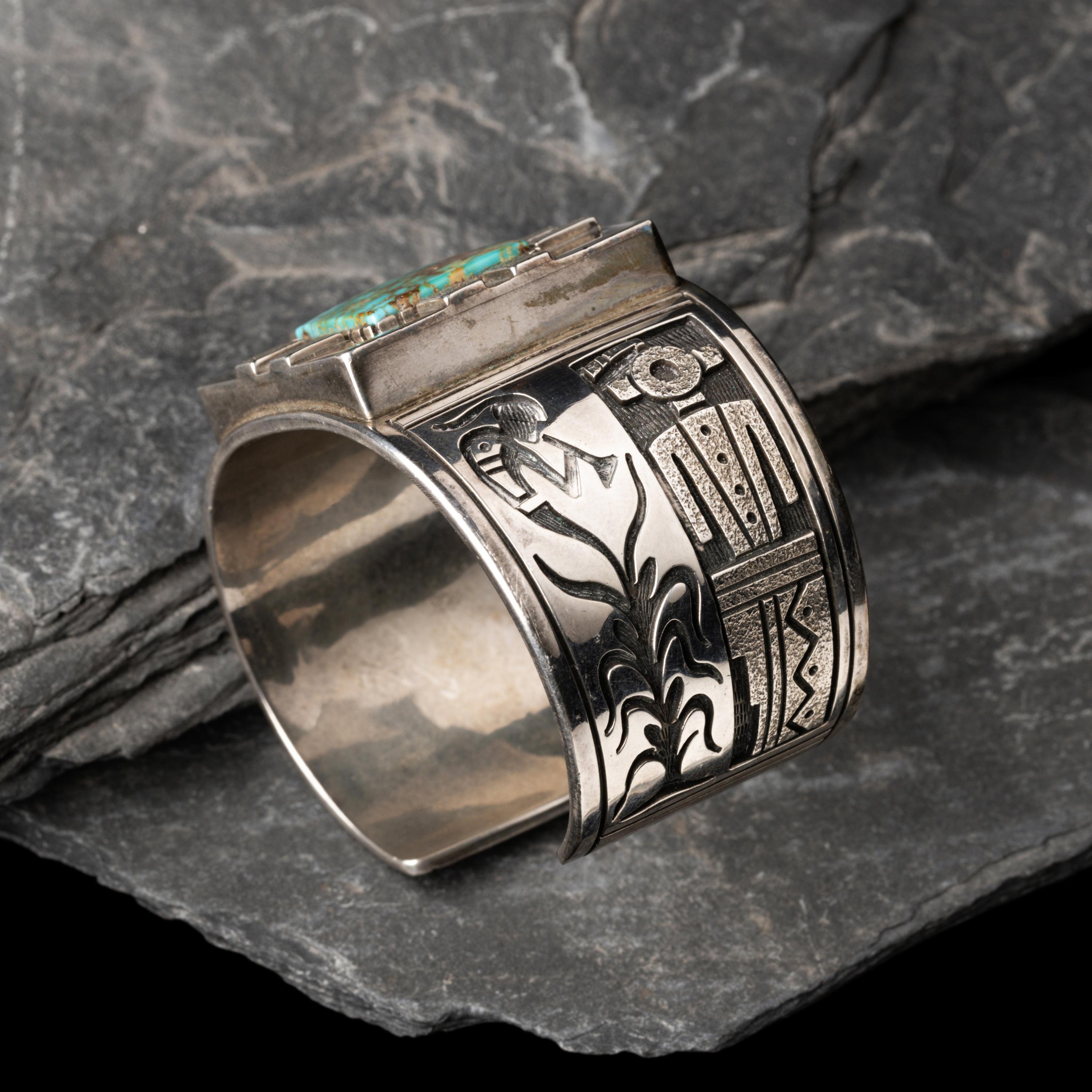 Roy Talahaftewa (Hopi, b. 1955) — Sterling Silver and Turquoise Cuff Bracelet