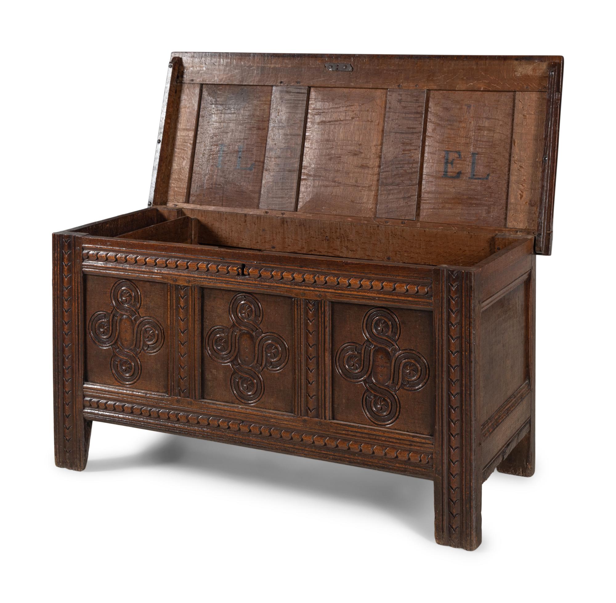A William and Mary Carved Oak Blanket Chest