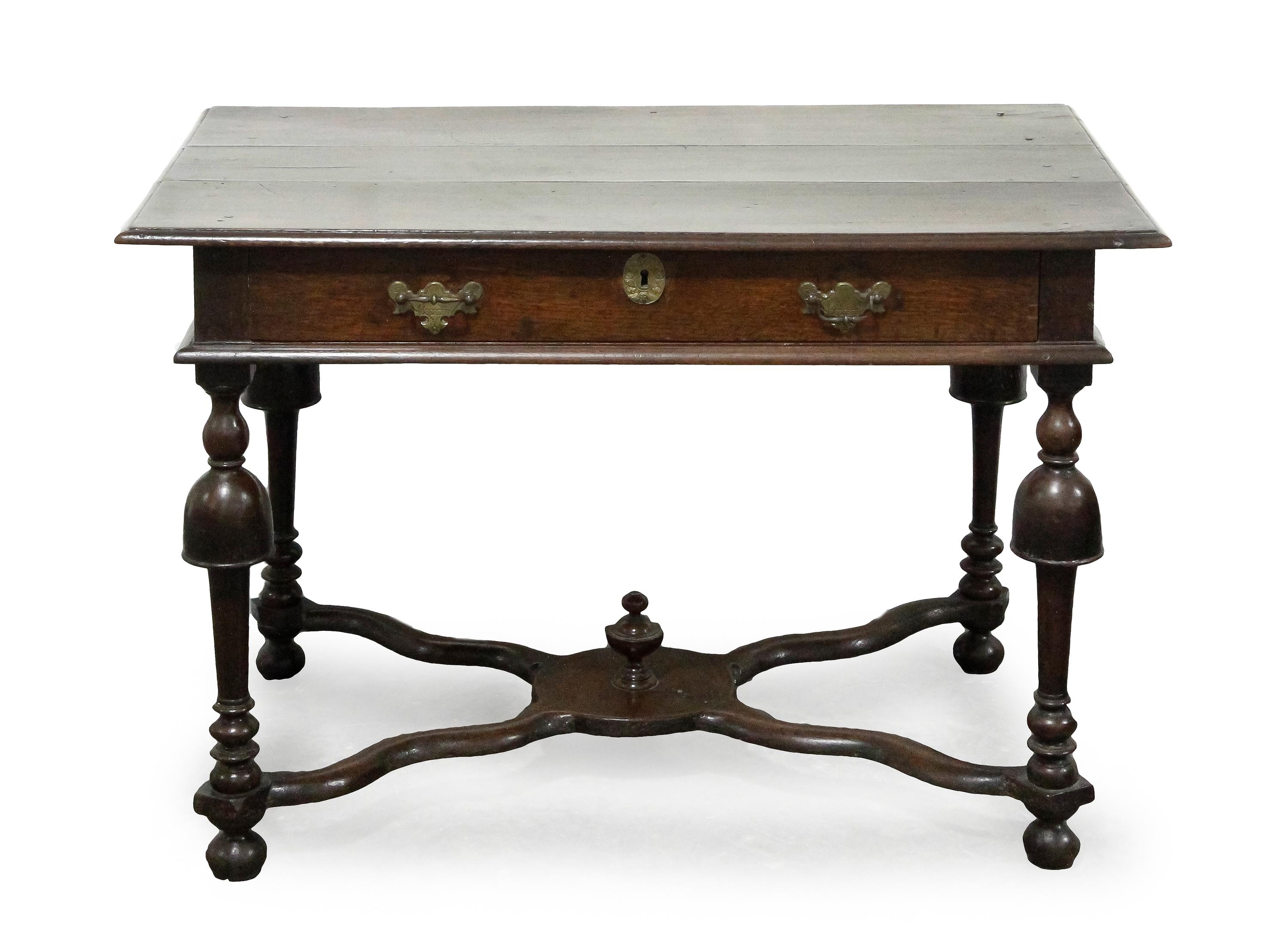 A William and Mary Style Oak Side Table, Height 27 x width 38 1/4 x depth 21 1/4 inches.