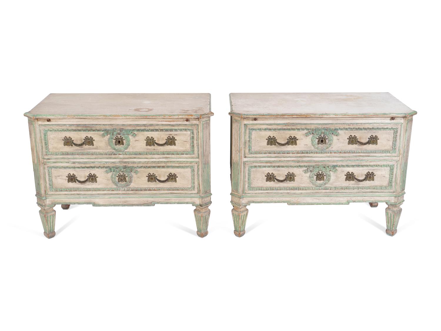 A Pair of Louis XVI Style Painted Commodes — 20TH CENTURY