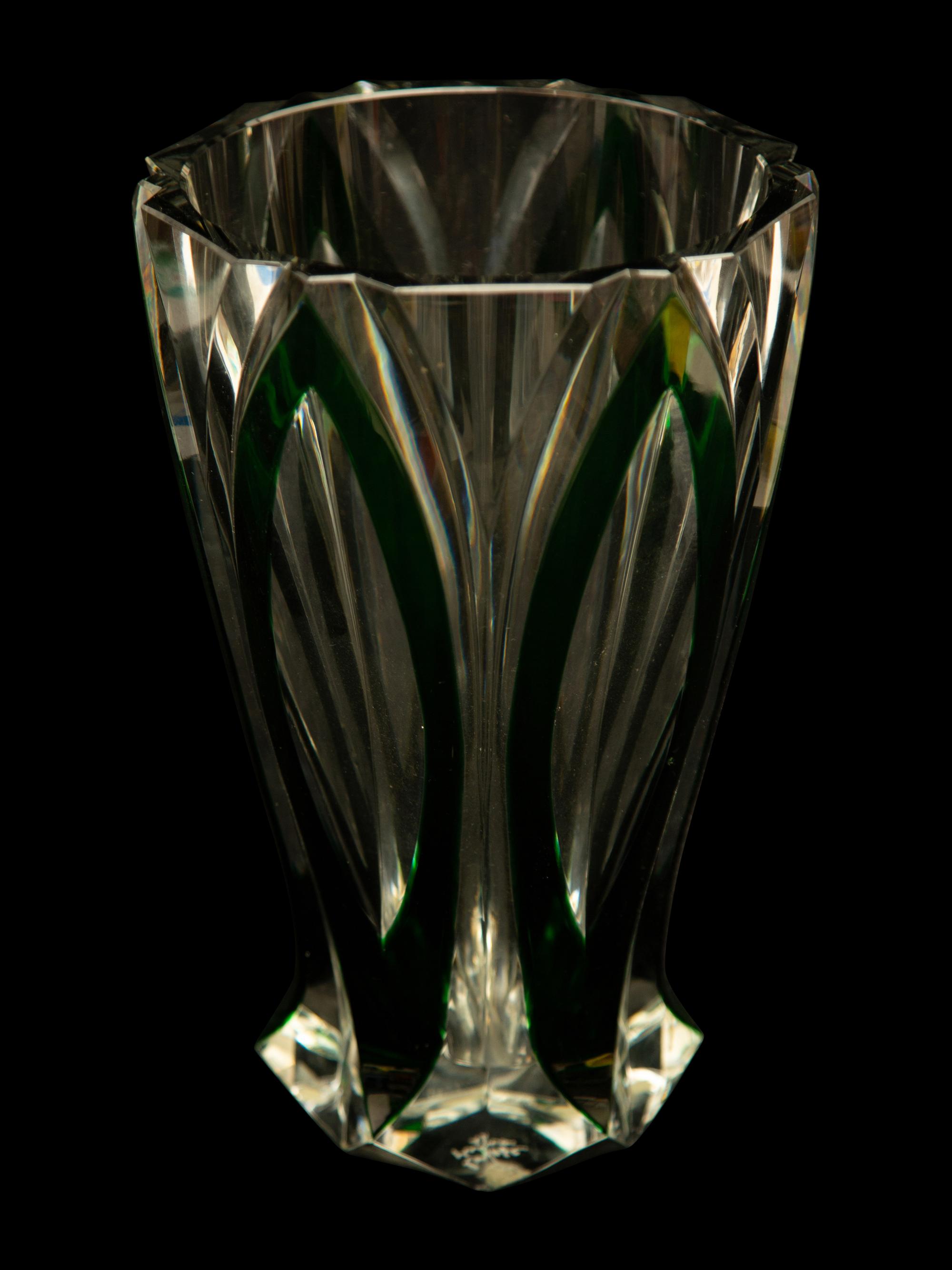 A Murano Green Overlay Clear Glass Vase signed Cenedese — 20th Century