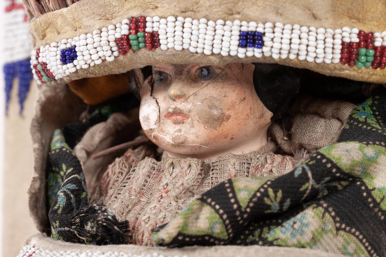 Ute Beaded Hide Doll Cradles, with Dolls