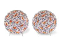 A Pair of Famille Rose Porcelain 'Bat and Cloud' Shallow Bowls