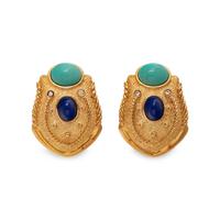 YELLOW GOLD, TURQUOISE, LAPIS LAZULI AND DIAMOND EARRINGS