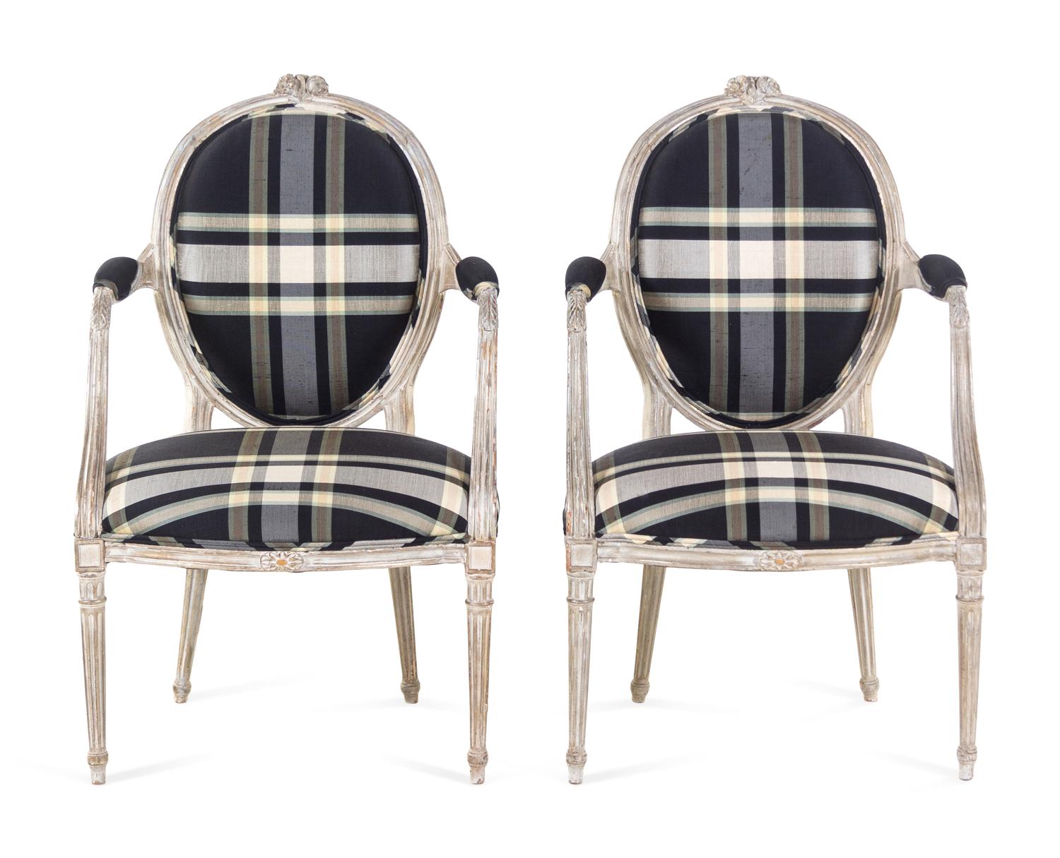 A Pair of Louis XVI Style Painted Fauteuils