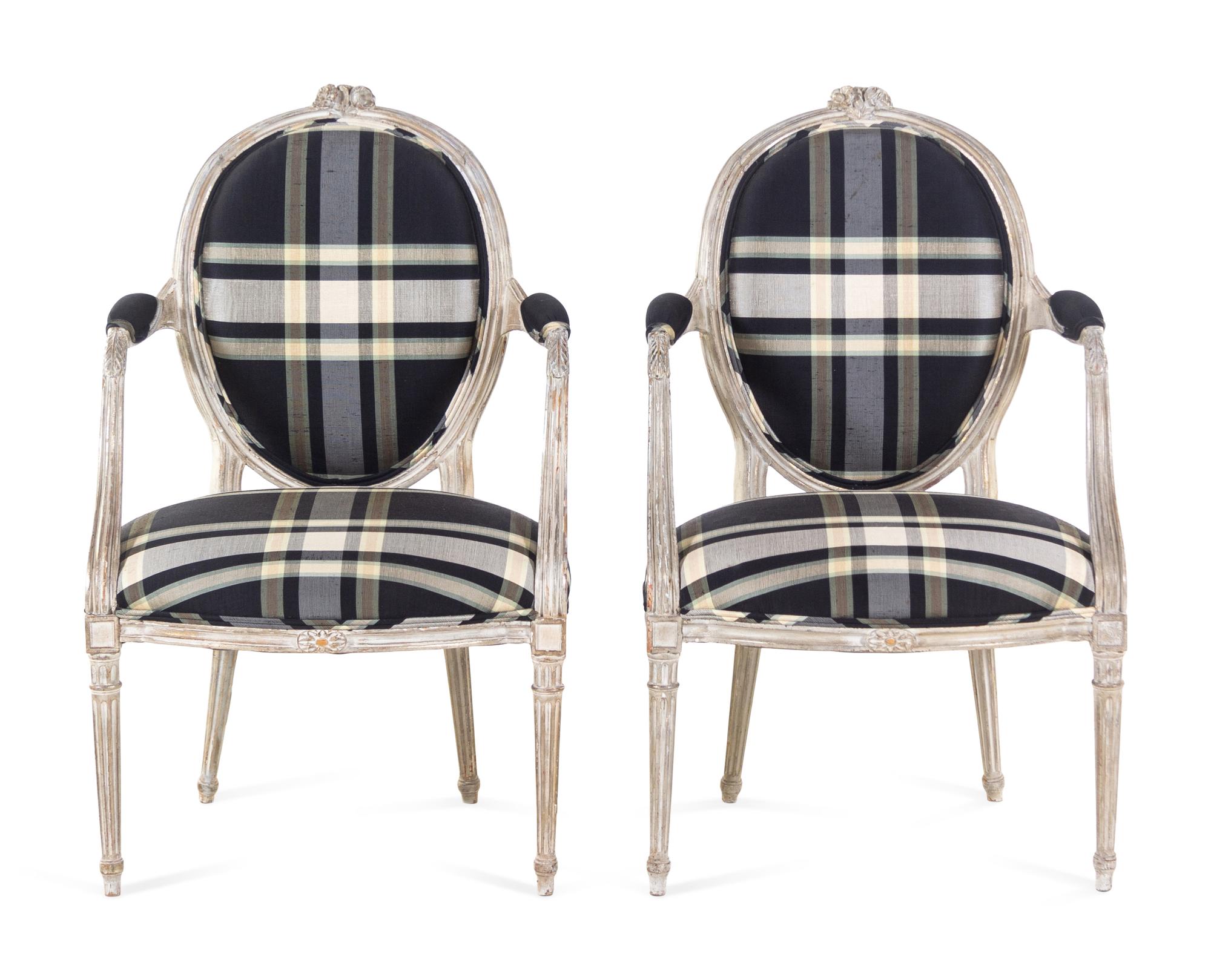 A Pair of Louis XVI Style Painted Fauteuils