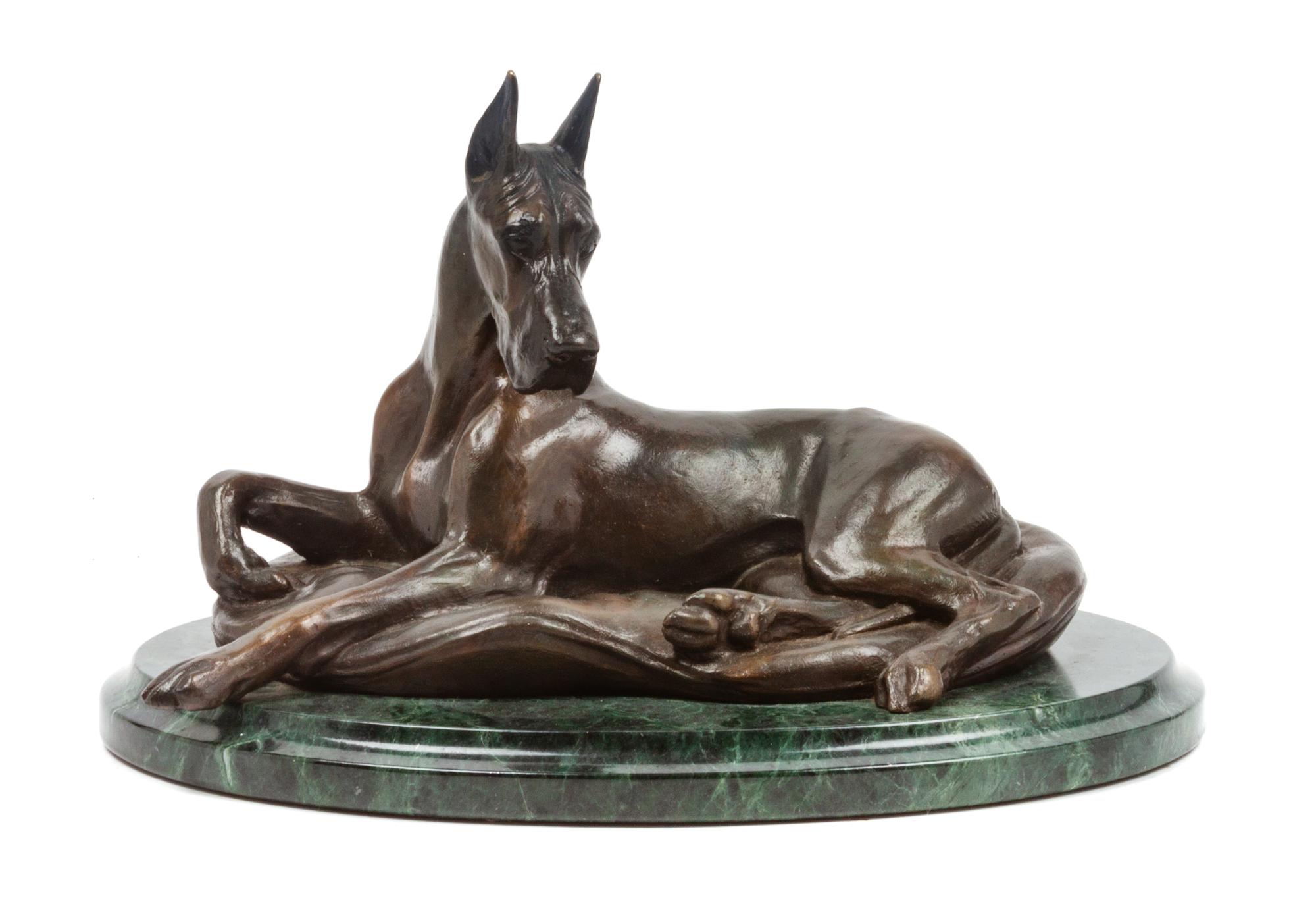 A Bronze Great Dane Sculpture Height 7 x width 10 1/4 x depth 8 inches. — D.L. ENGLE (20th century)