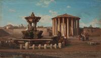Travelers near the Temple of Hercules Victor, Rome