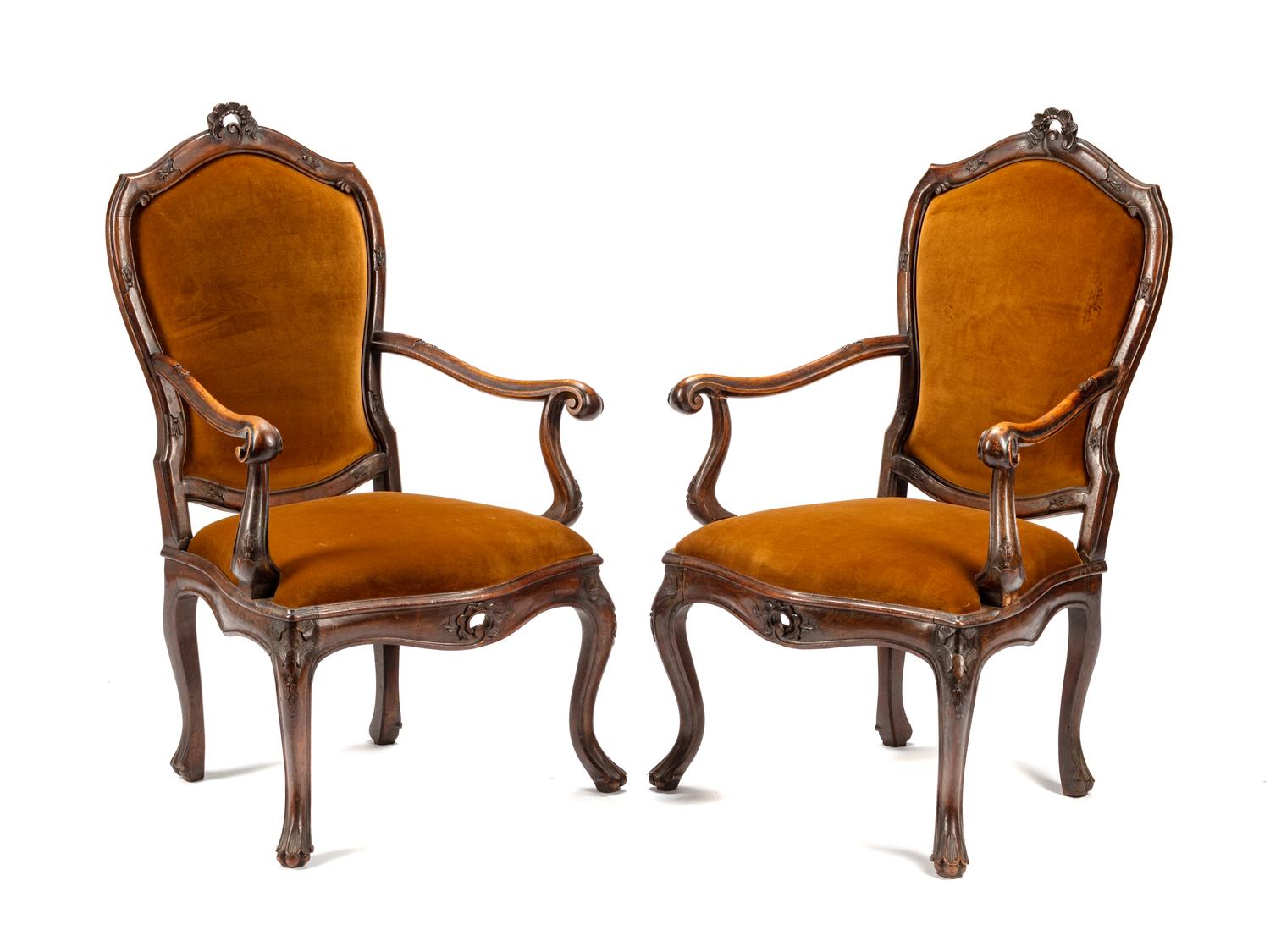 A Pair of Italian Walnut Armchairs