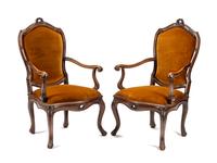 A Pair of Italian Walnut Armchairs