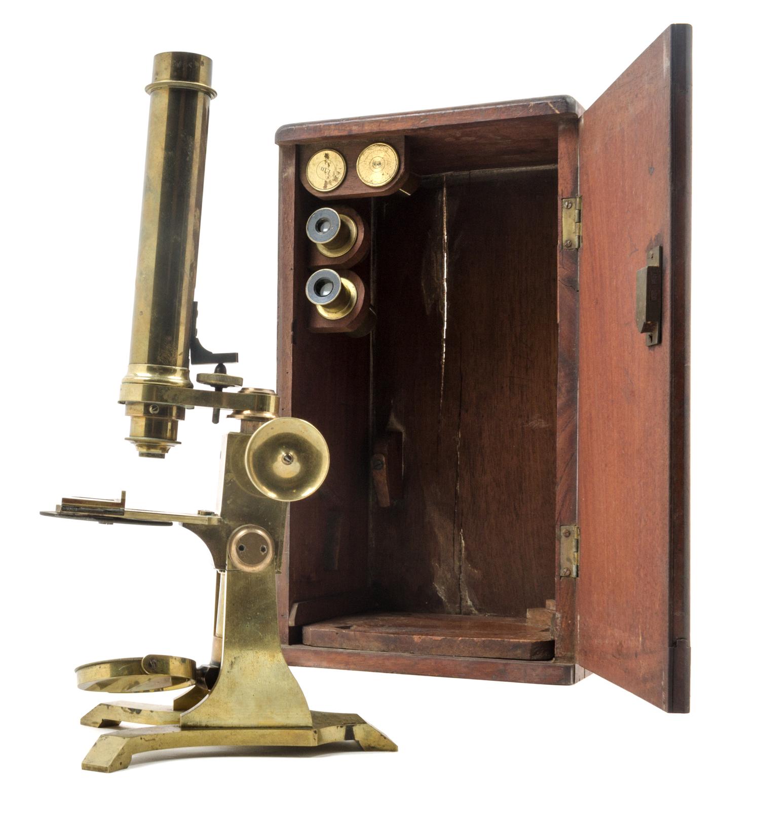 An English Brass Microscope Height 13 inches. — W. F. DURROCH, LONDON, 19TH CENTURY