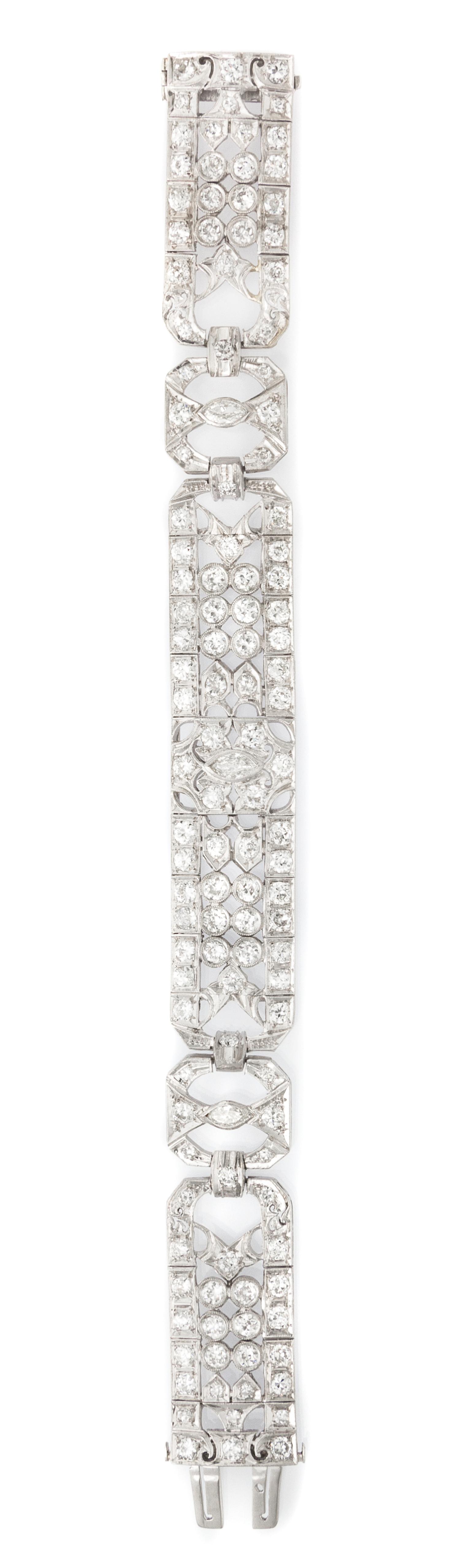 An Art Deco Platinum and Diamond Bracelet, 28.00 dwts.