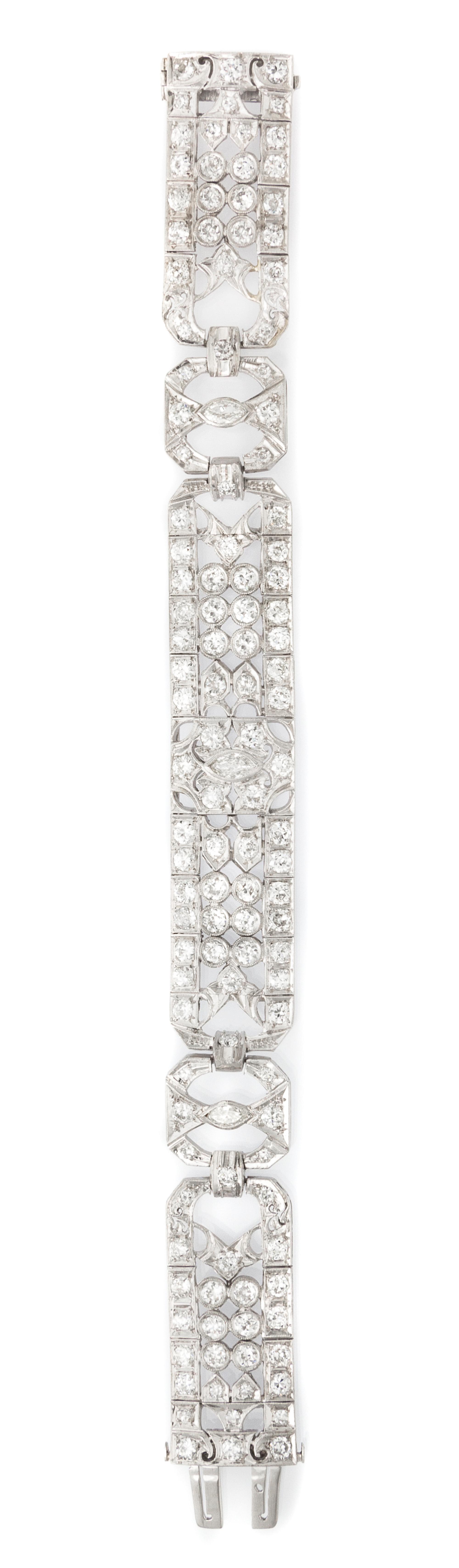 An Art Deco Platinum and Diamond Bracelet, 28.00 dwts.