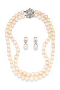 CULTURED PEARL AND DIAMOND SET