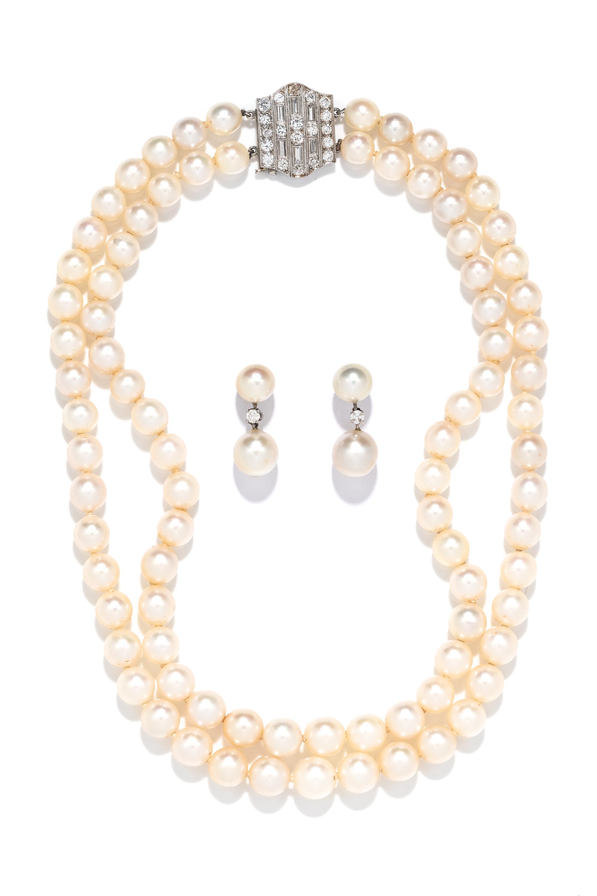 CULTURED PEARL AND DIAMOND SET