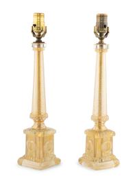 A Pair of Venetian Glass Table Lamps