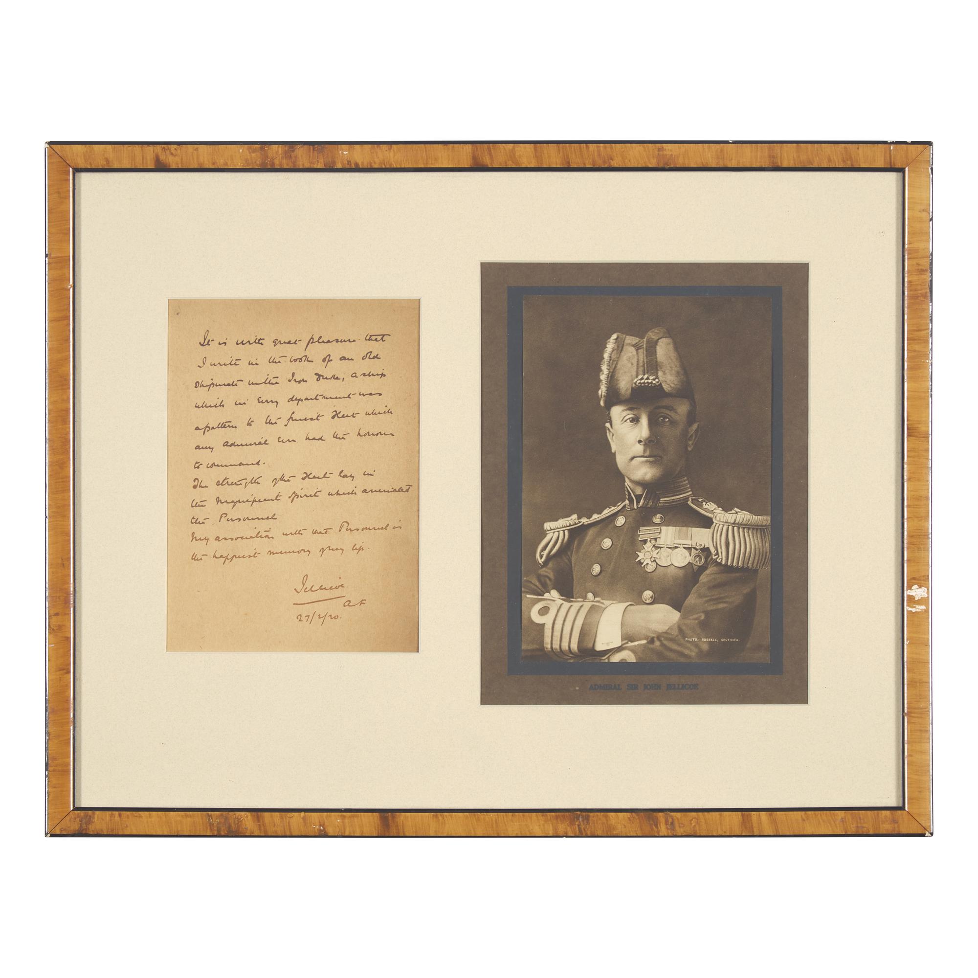 [World War I] Jellicoe, John. Autograph letter, signed