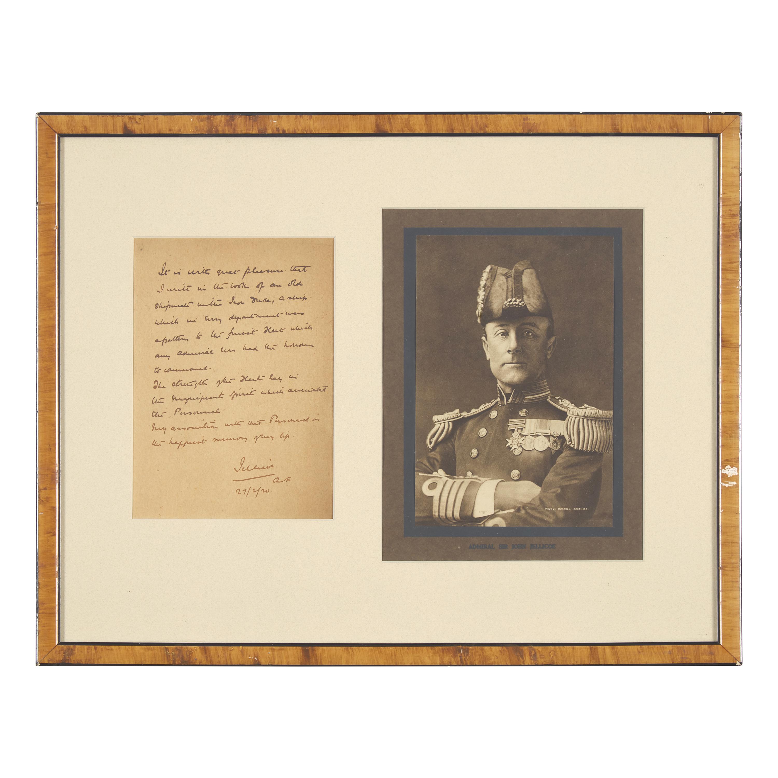 [World War I] Jellicoe, John. Autograph letter, signed
