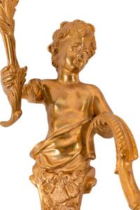 A Pair of Louis XV Style Gilt Bronze Figural Two-Light Sconces