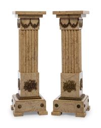 A Pair of Louis XVI Style Gilt Metal Mounted Marble Pedestals