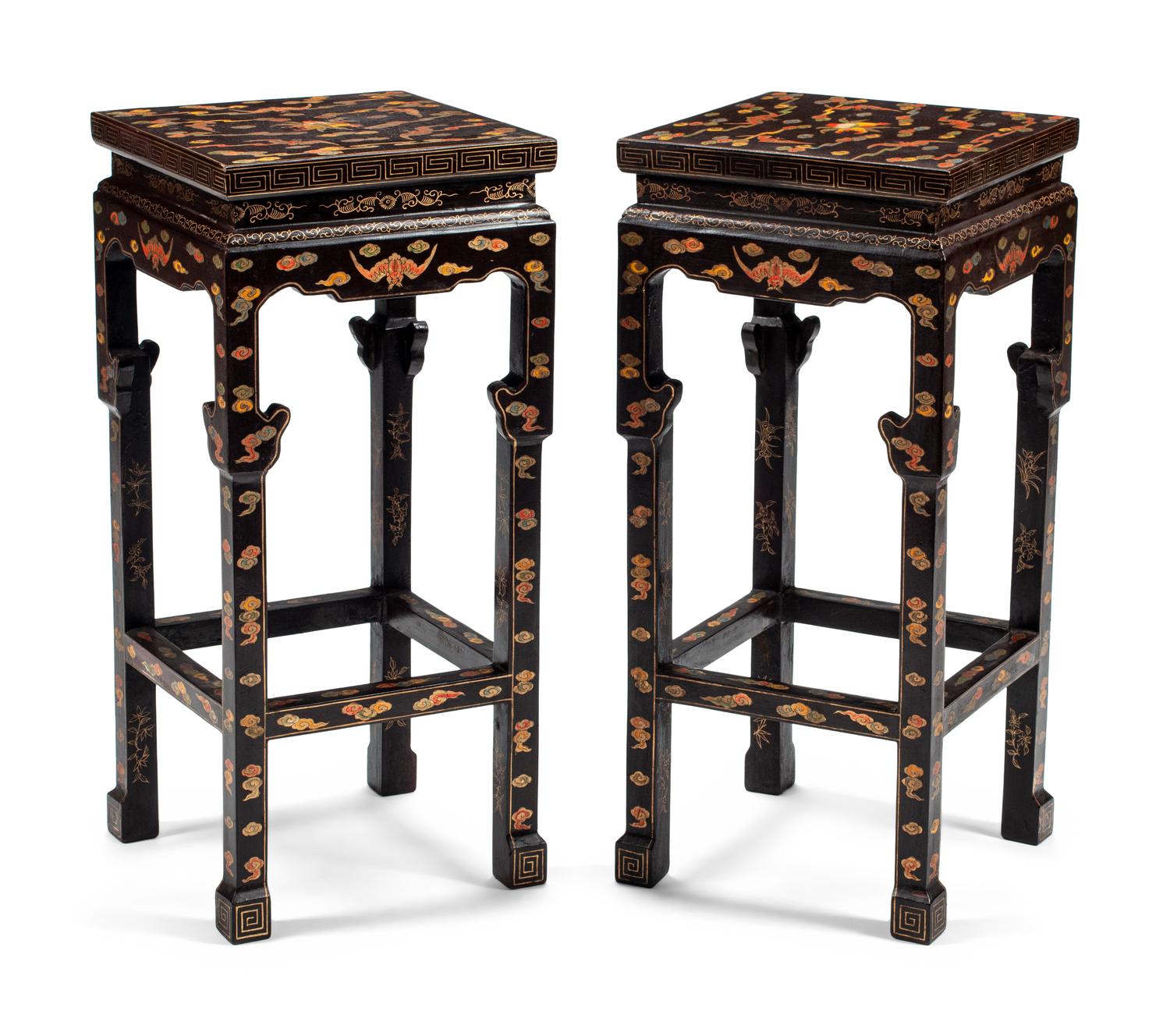 A Pair of Chinese Export Lacquer Pedestals