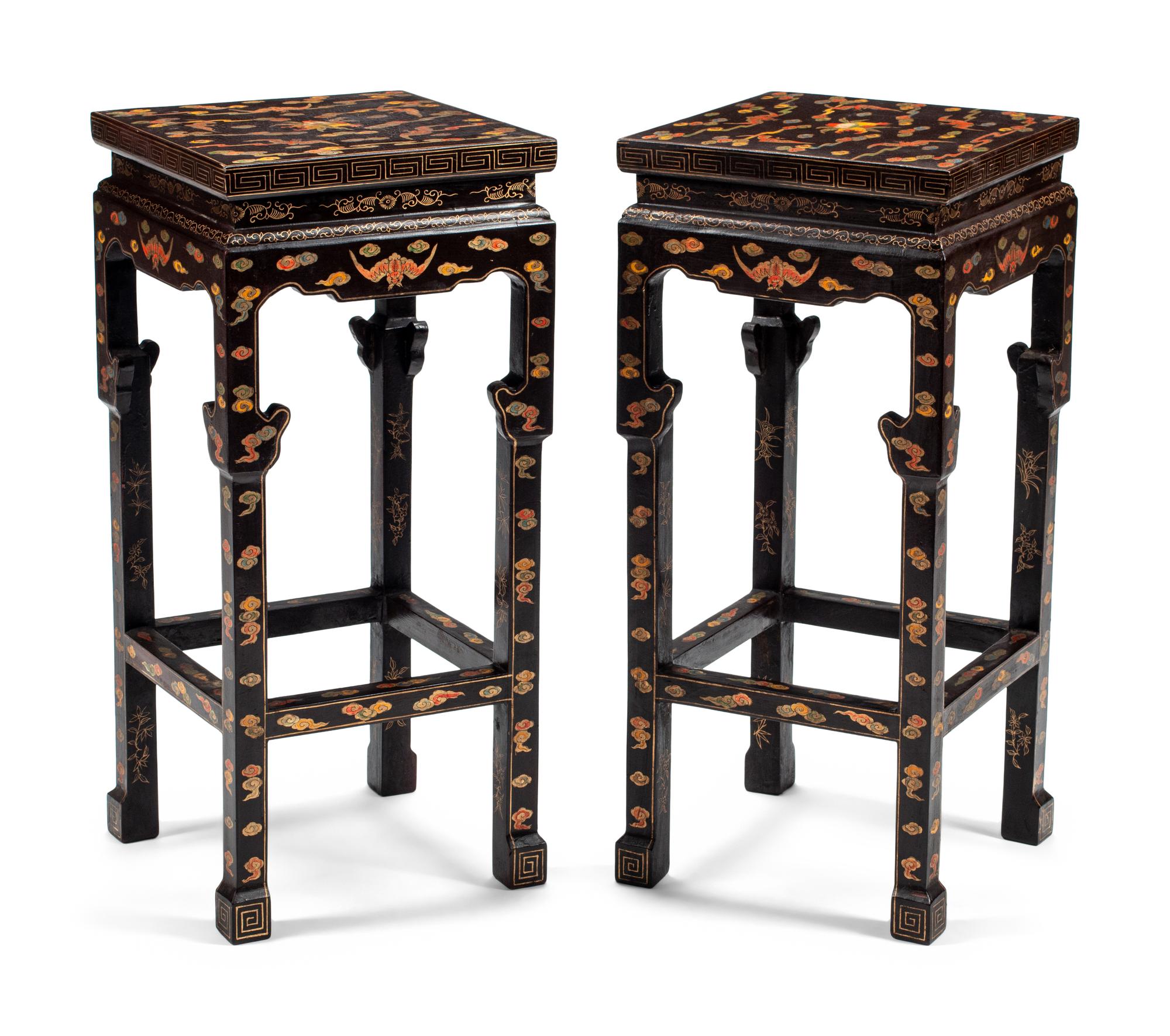 A Pair of Chinese Export Lacquer Pedestals