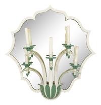 A Set of Four Green and White Painted Five-Light Girandole Mirrors