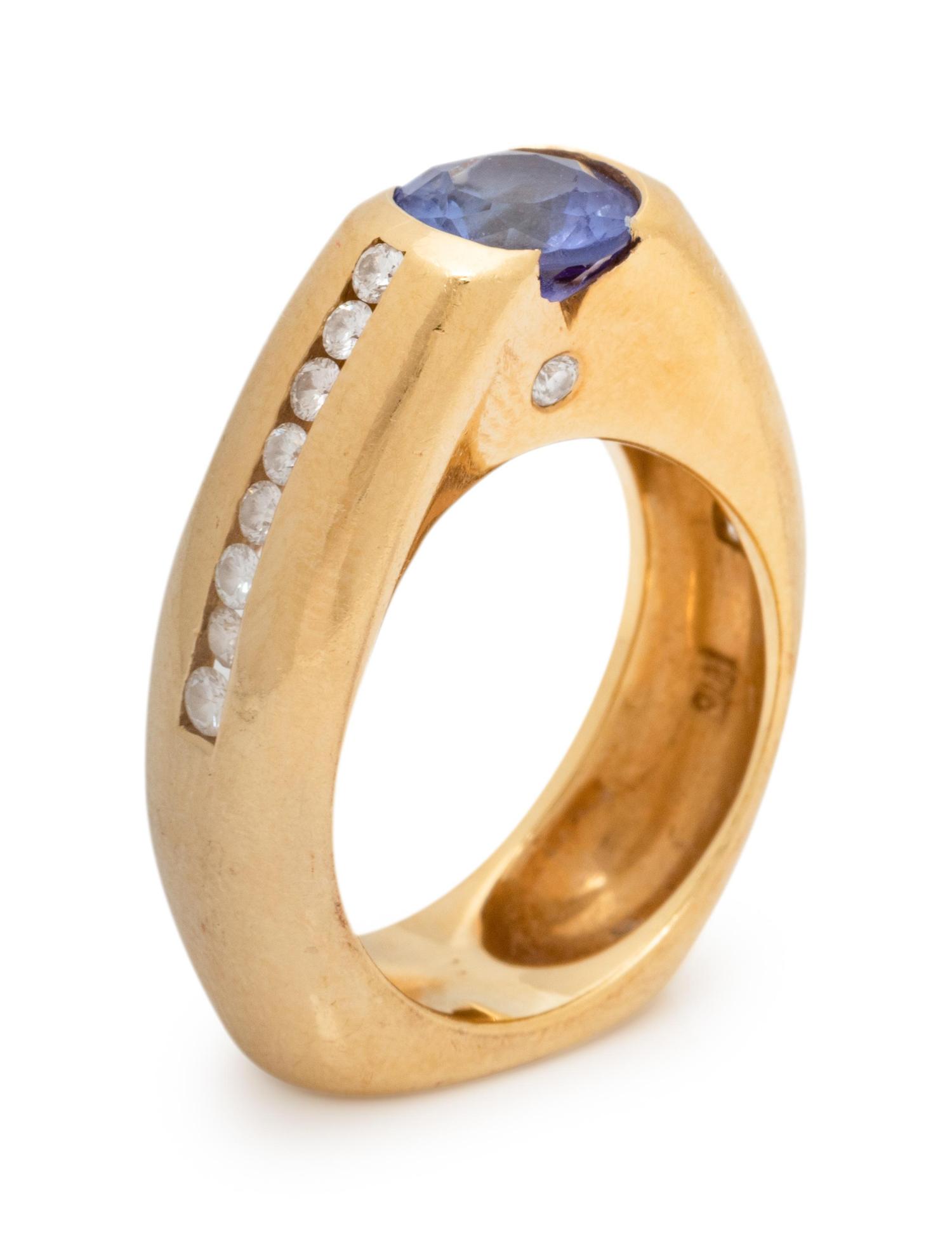 An 18 Karat Yellow Gold, Tanzanite and Diamond Ring,