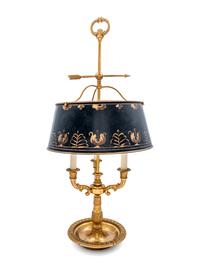 A French Gilt Metal Bouillotte Lamp with a Tôle Shade