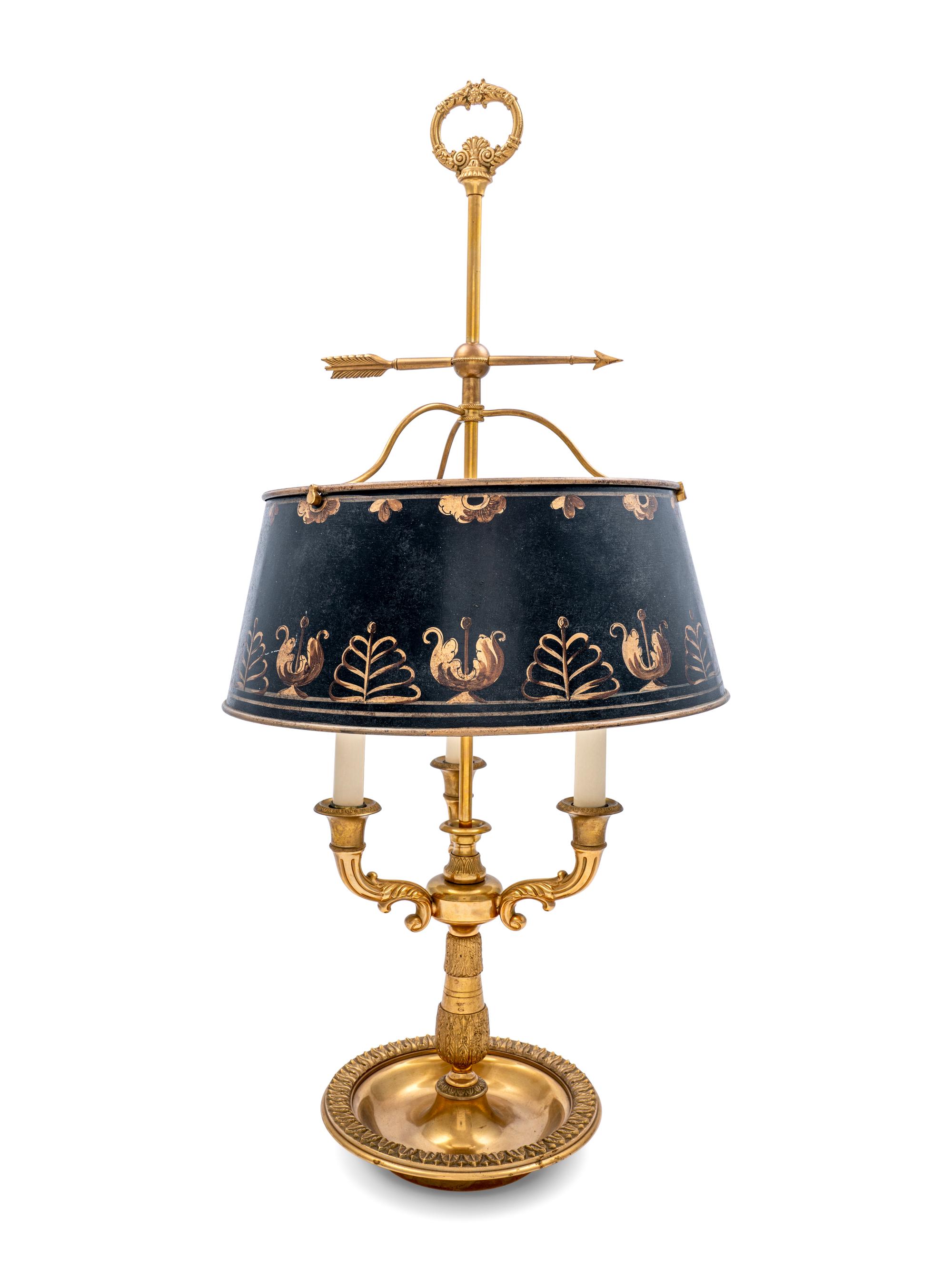 A French Gilt Metal Bouillotte Lamp with a Tôle Shade
