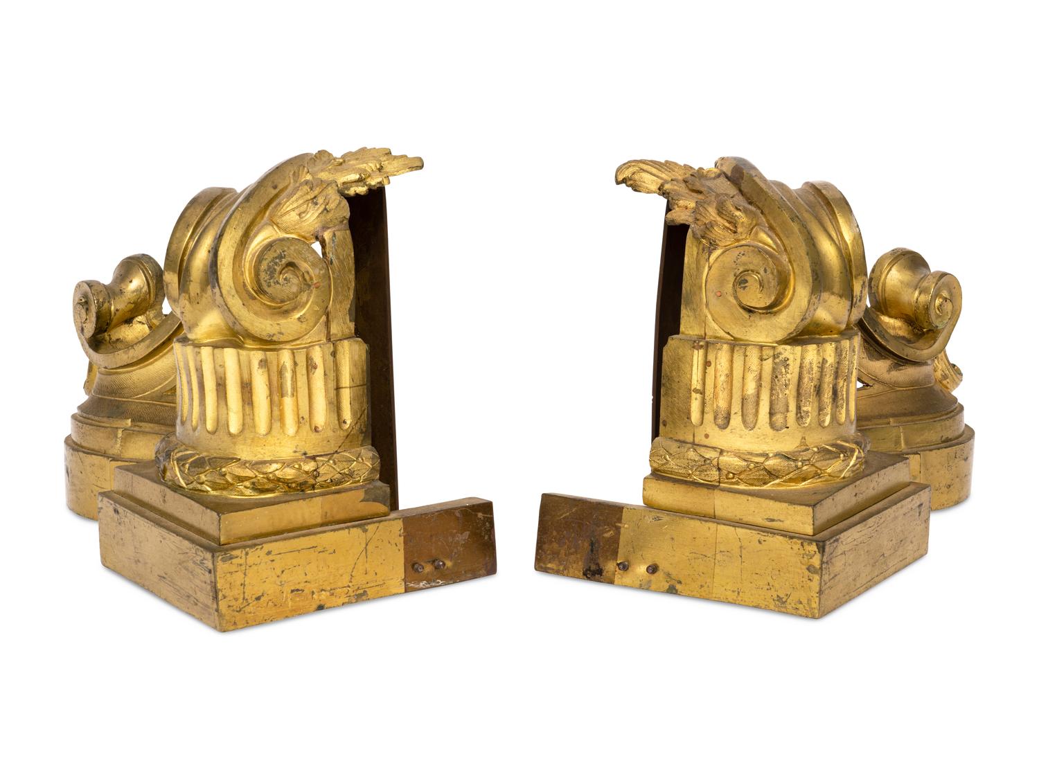 A Pair of French Gilt Bronze Chenets