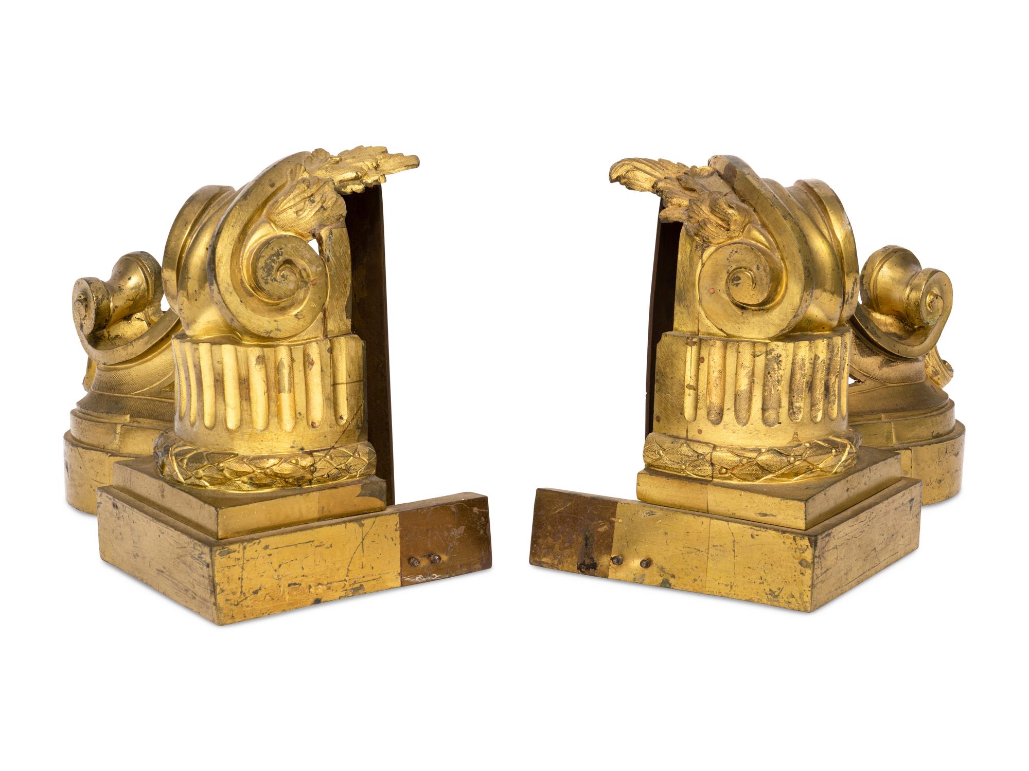 A Pair of French Gilt Bronze Chenets