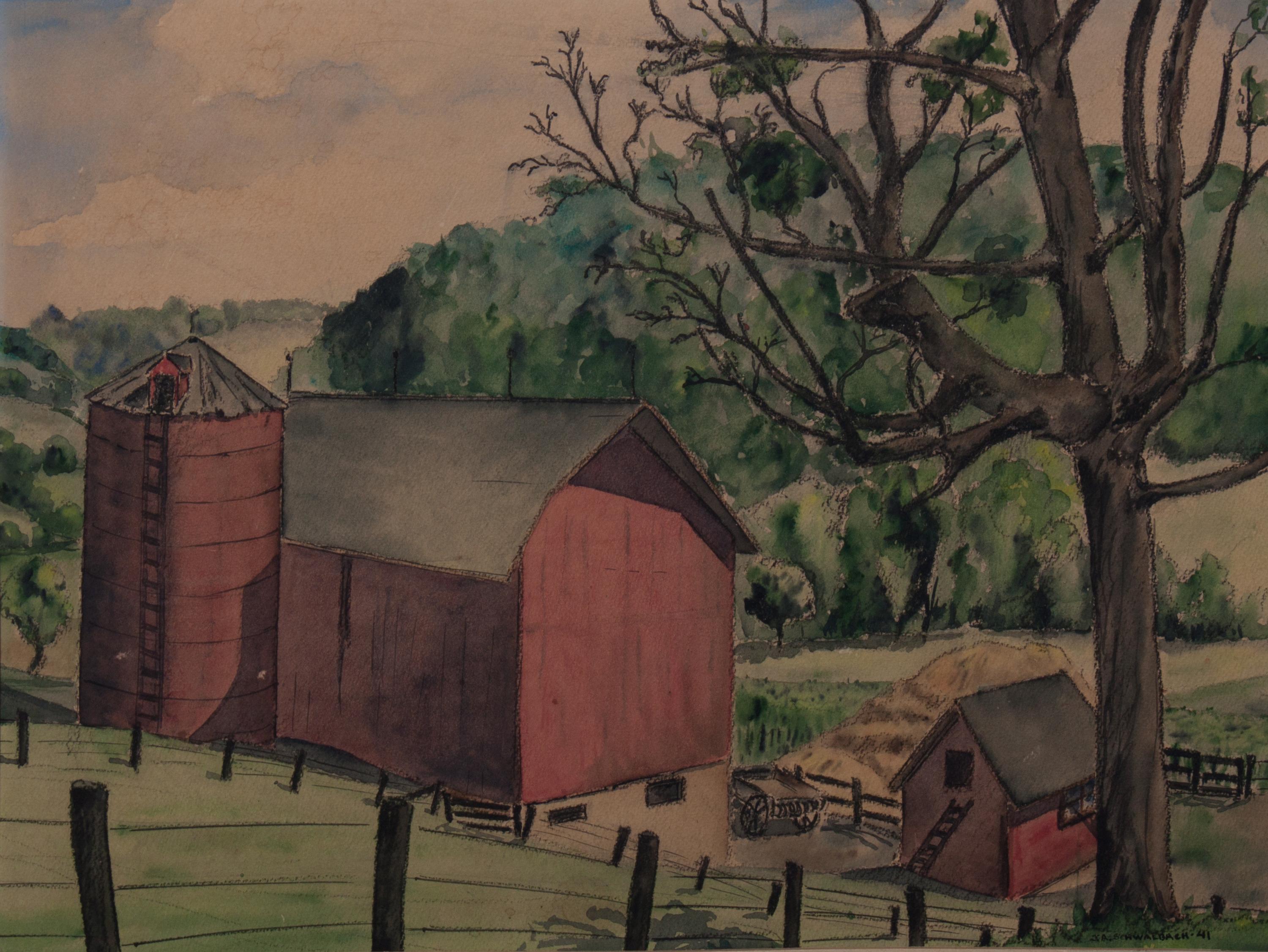 James Schwalbach, (Wisconsin, 1912-1984), Red Barn, Wisconsin, 1941