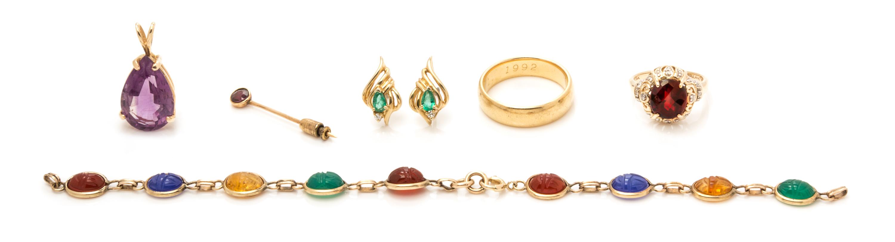 A Collection of Yellow Gold and Multigem Jewelry, 15.60 dwts.