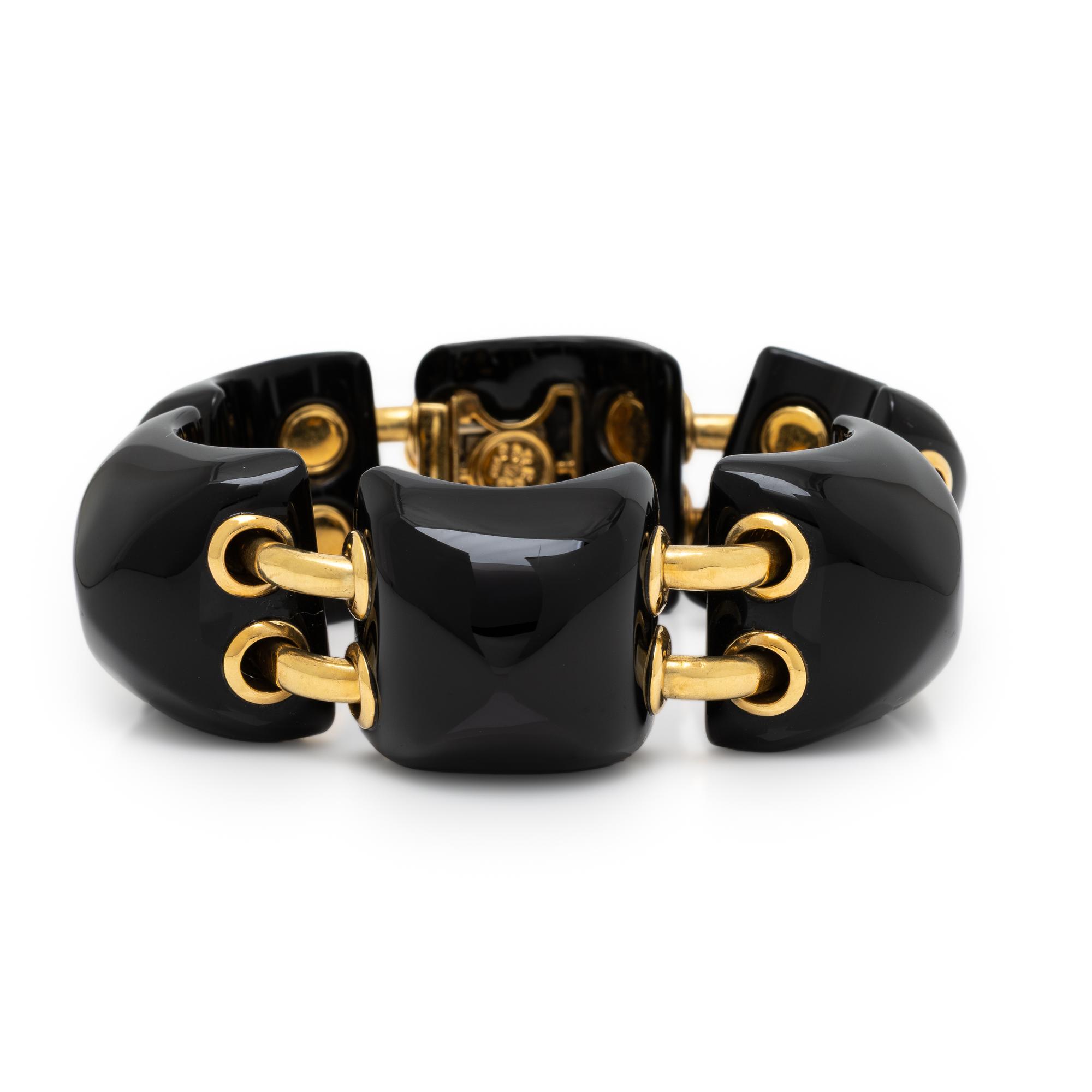 Seaman Schepps, Carved Onyx and Yellow Gold Bracelet
