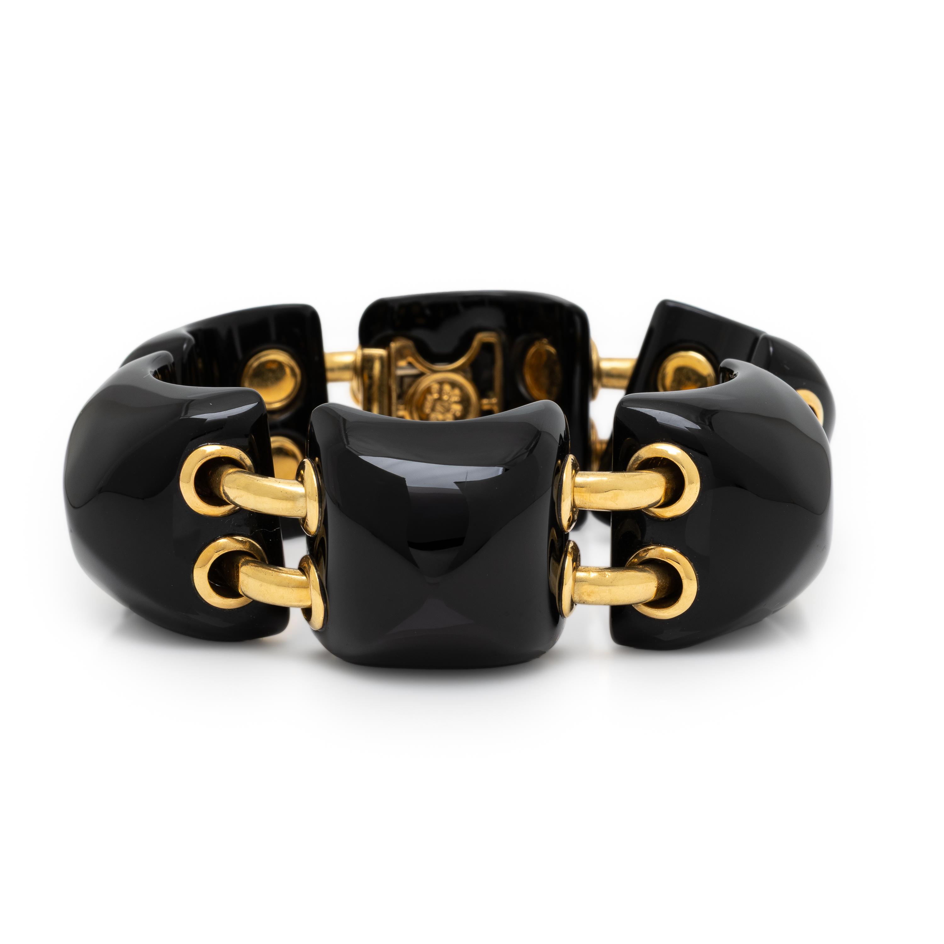 Seaman Schepps, Carved Onyx and Yellow Gold Bracelet