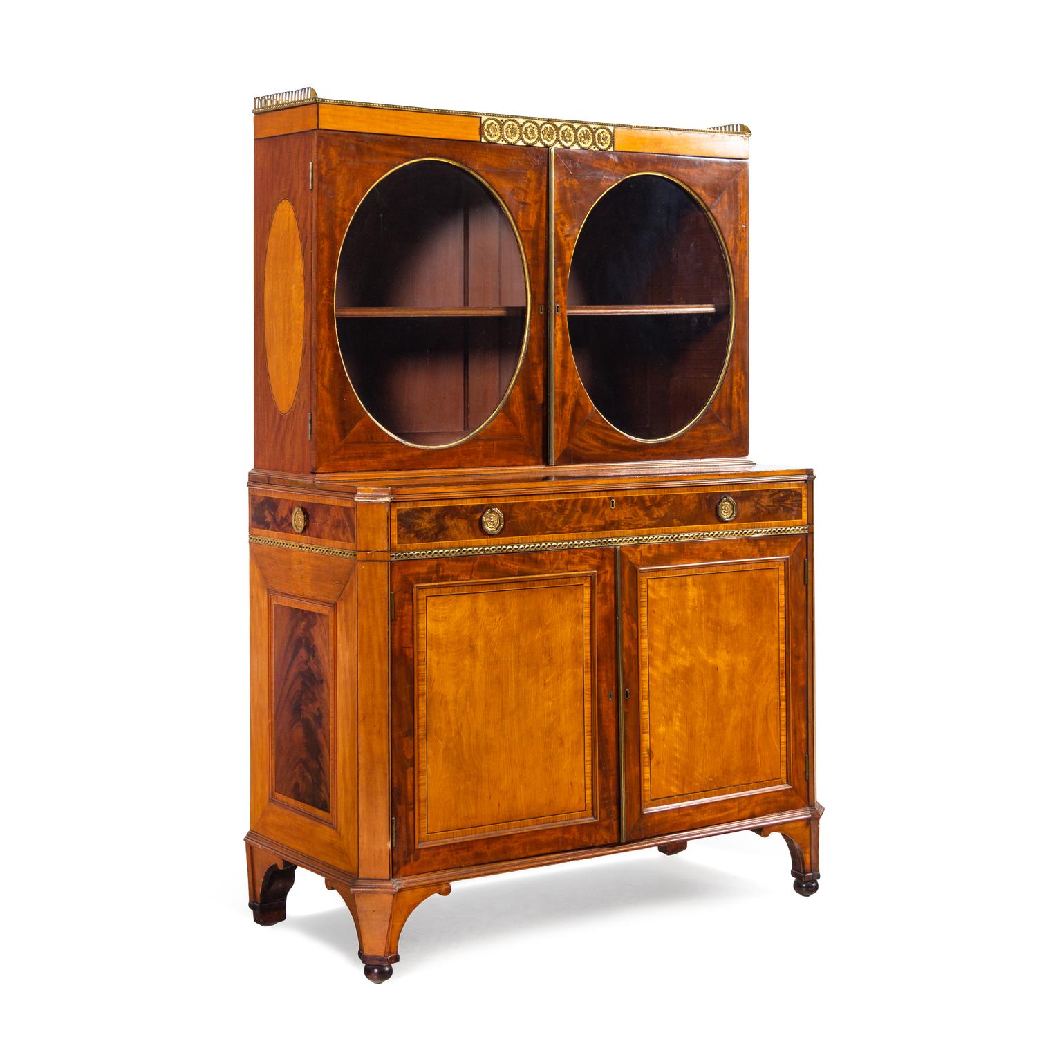A George III Gilt Bronze Mounted Satinwood, Tulipwood and Mahogany Ladies' Writing Cabinet
