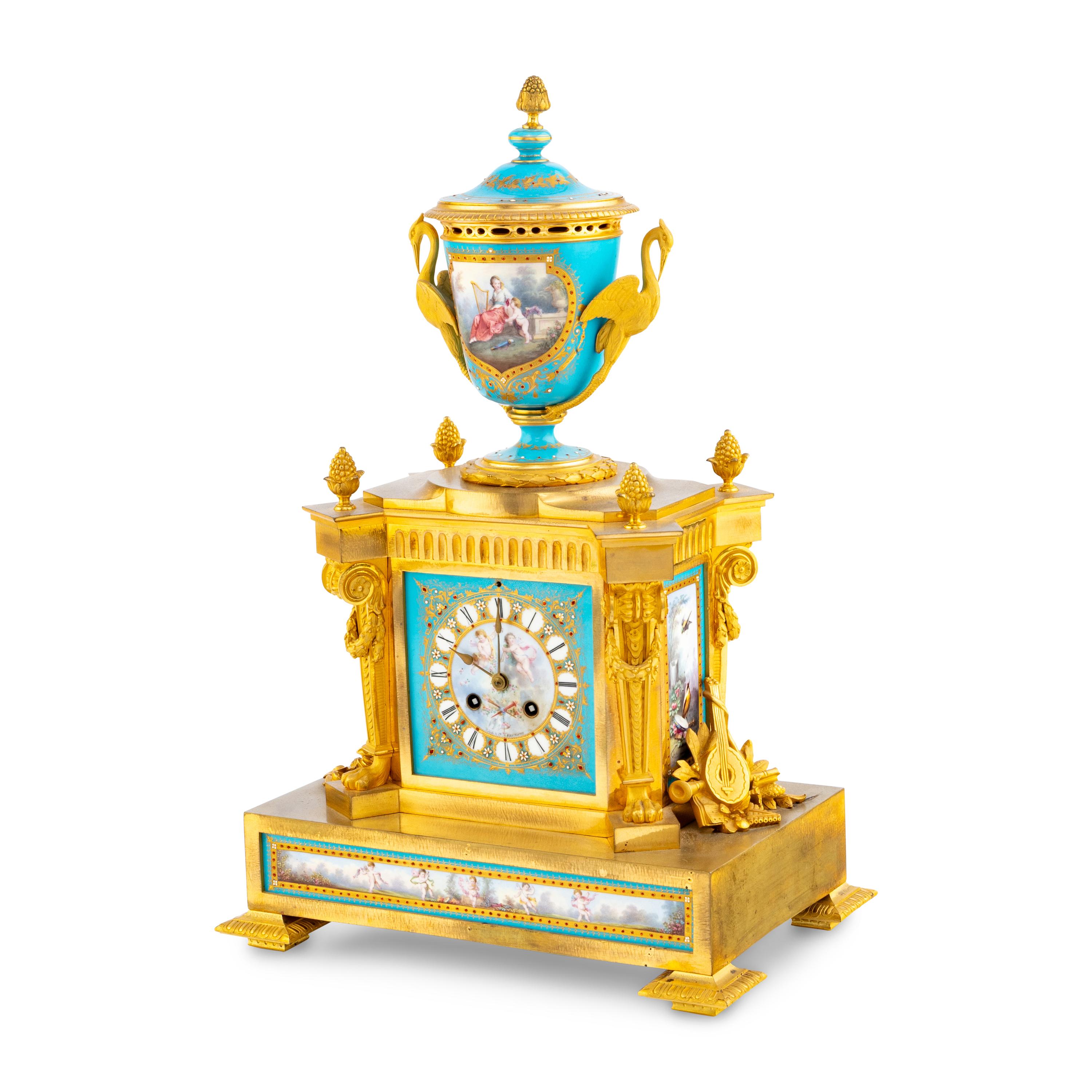 A French Ormolu and Sèvres Style Porcelain Mantel Clock