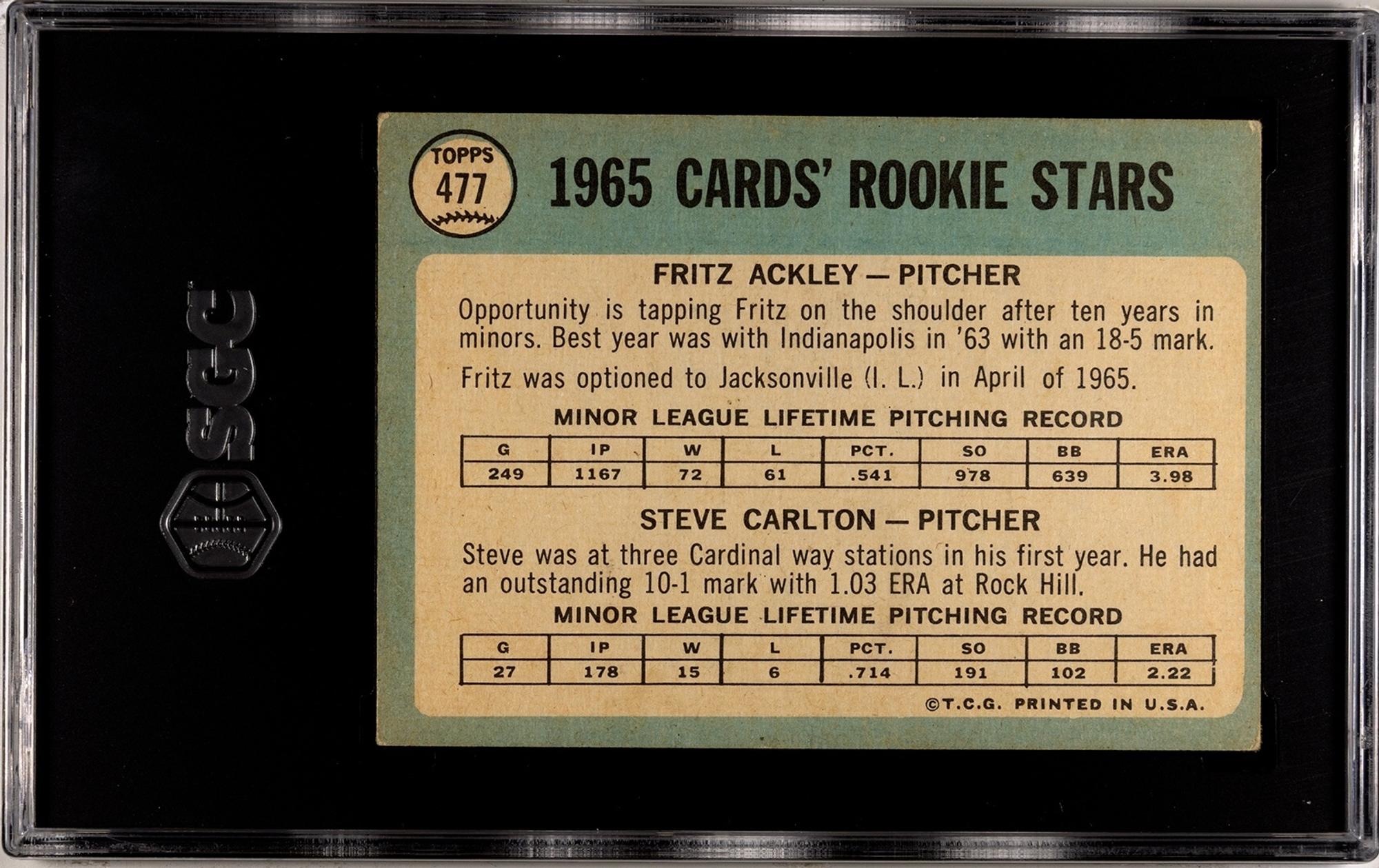 A 1965 Topps Steve Carlton Rookie Baseball Card No. 477 (SGC 5 EX)