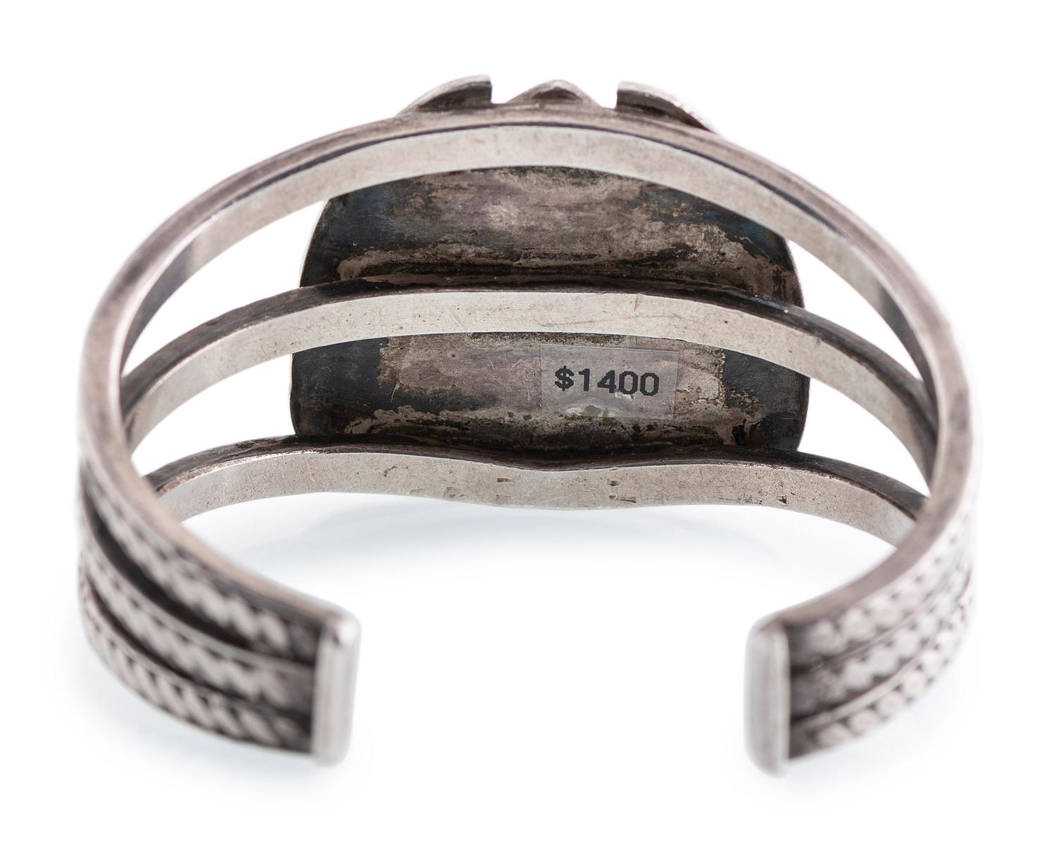 Navajo Stamped Silver Cuff Bracelet, with #8 Turquoise